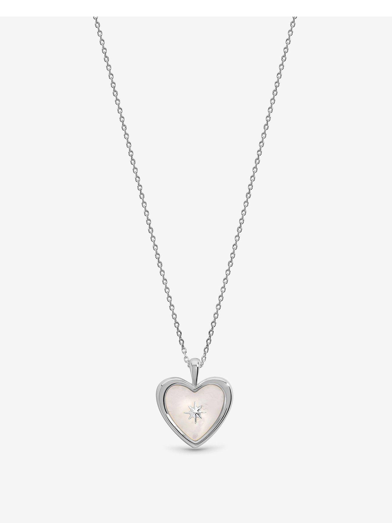 Inicio Sterling Silver Plated Mother of Pearl Celestial Heart Pendant - Gift Pouch