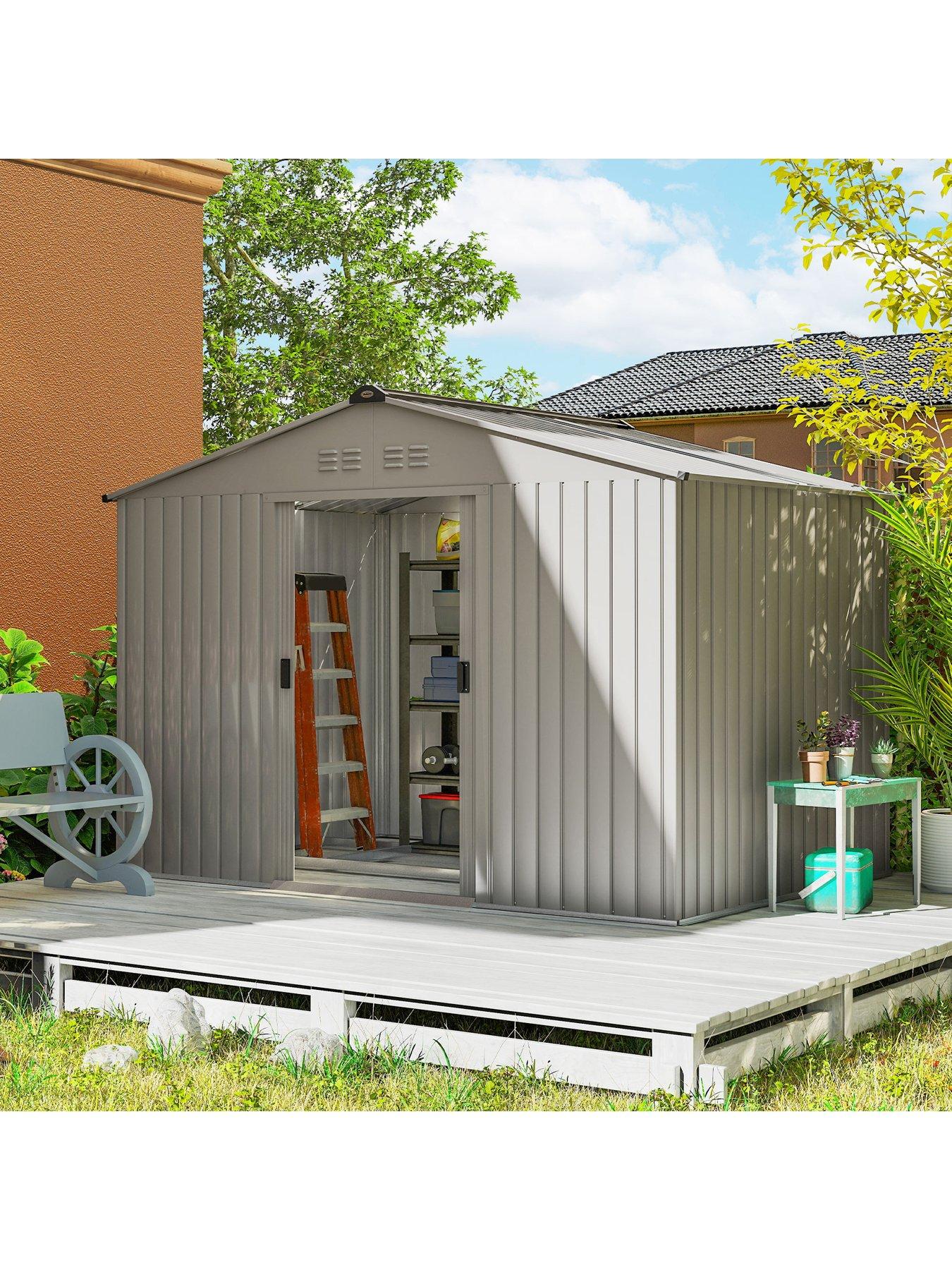 Outsunny 9 X 6Ft Metal Garden Shed With Foundation Kit-Silver Grey