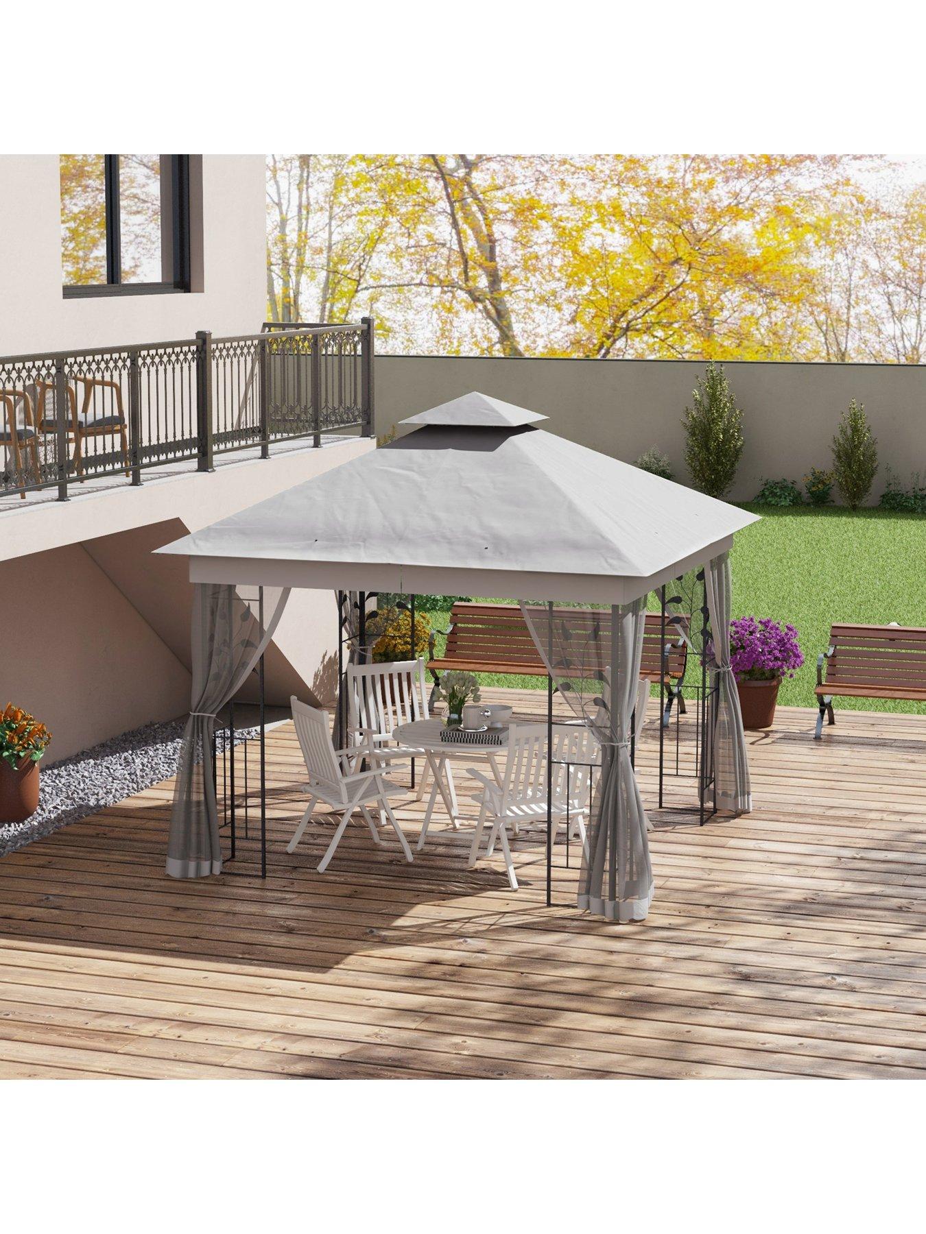 OutSunny Outsunny 3X3M Garden Gazebo With Double Roof Canopy With Netting -Light Grey