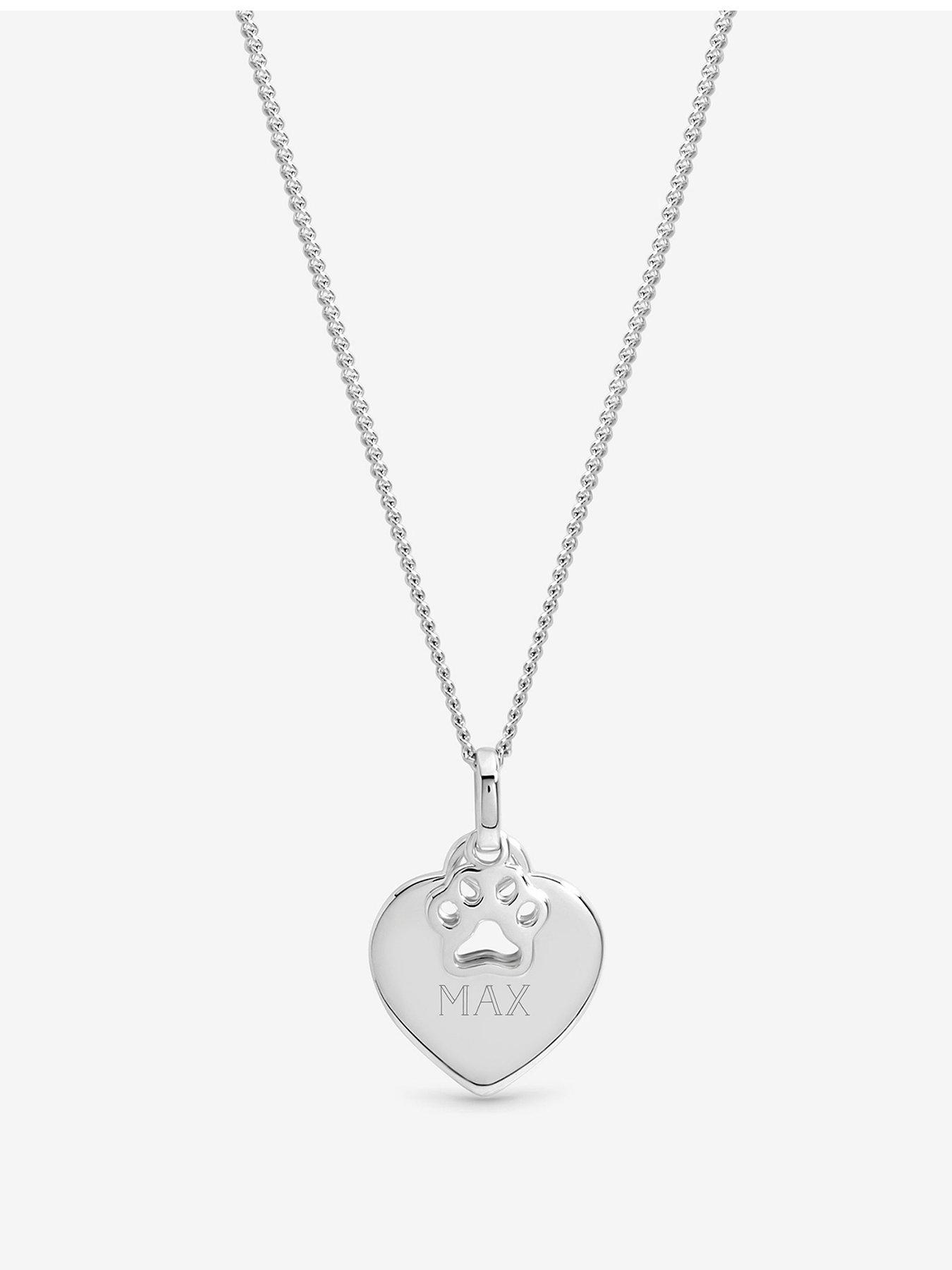 Inicio Sterling Silver Plated Pawprint Charm Personalised Heart Pendant - Gift Pouch