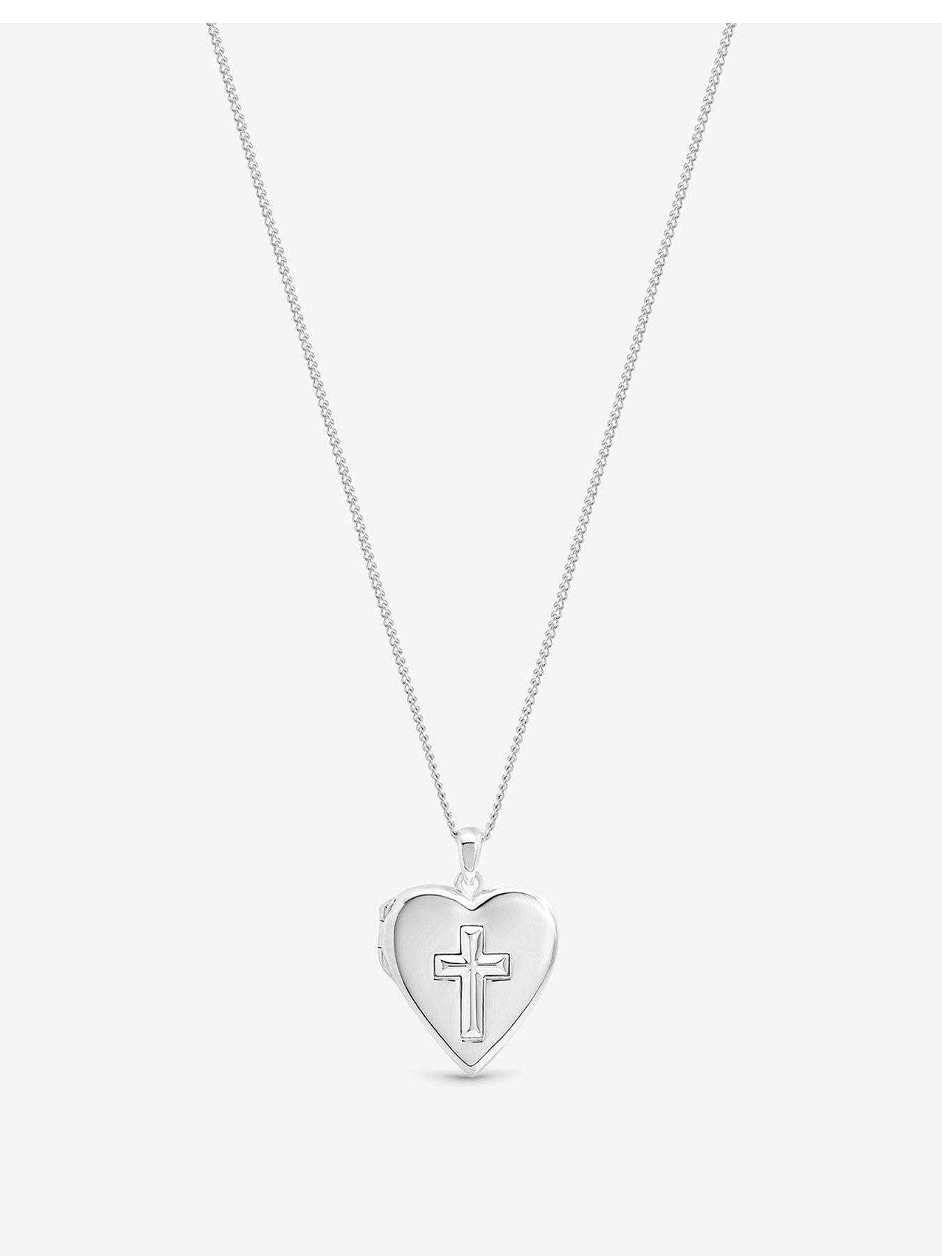 Inicio Inicio Sterling Silver Plated Heart Cross Locket - Gift Pouch