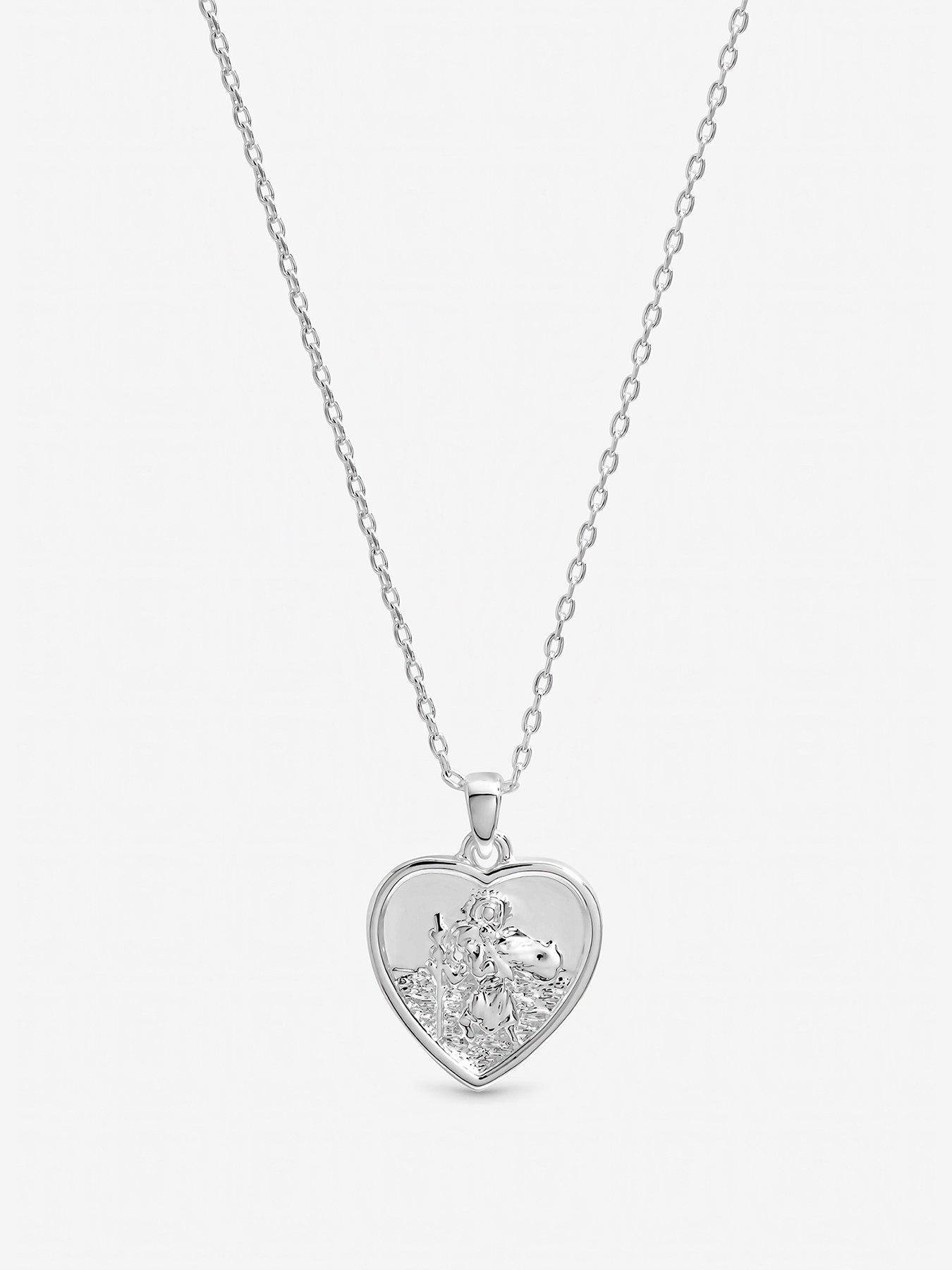 Inicio Sterling Silver Plated Heart St Christopher Necklace - Gift Pouch