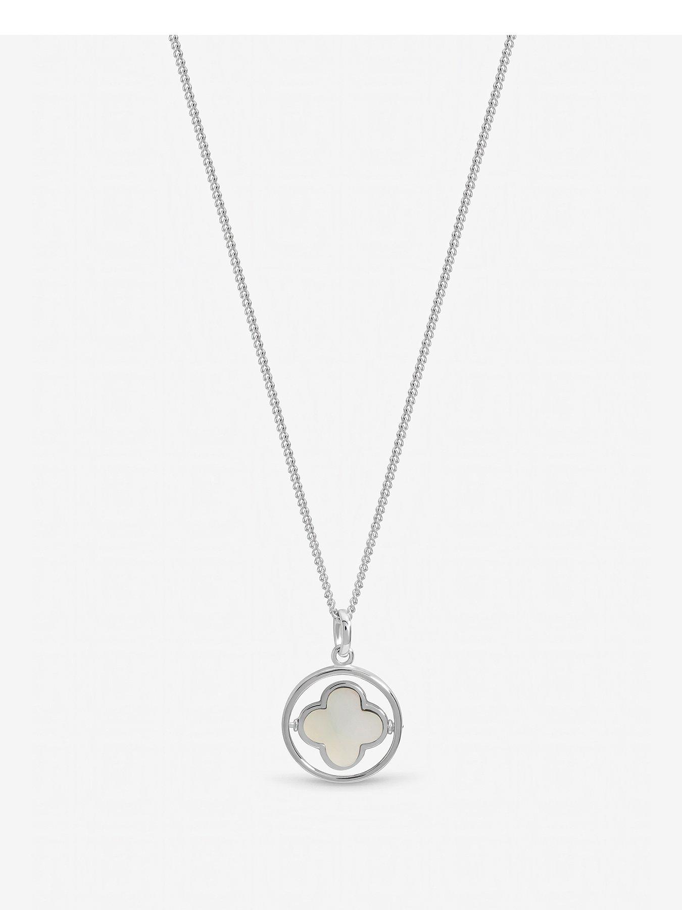 Inicio Sterling Silver Plated Mother of Pearl Spinner Clover Pendant - Gift Pouch