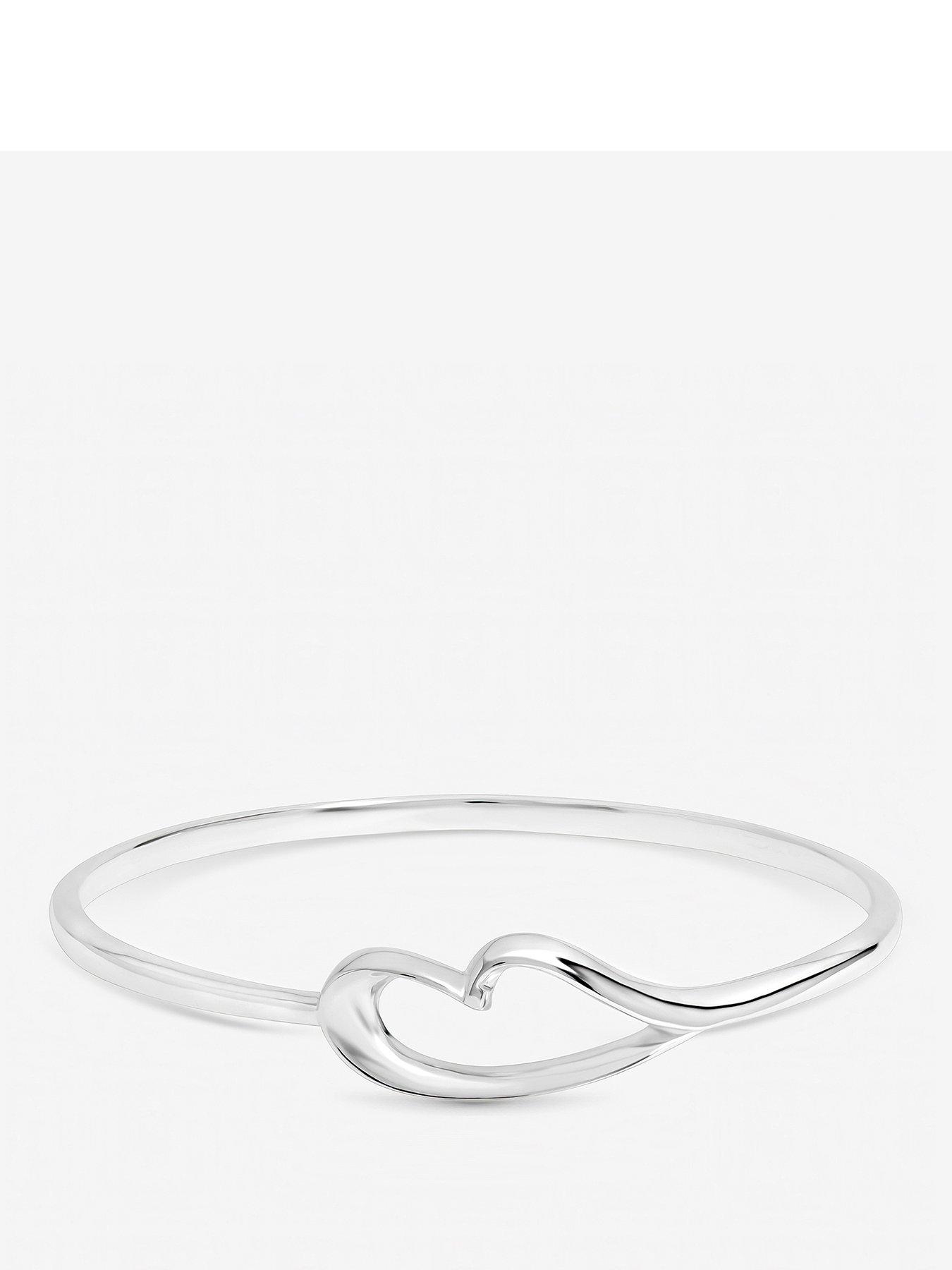 Inicio Sterling Silver Plated Polished Heart Bangle - Gift Pouch