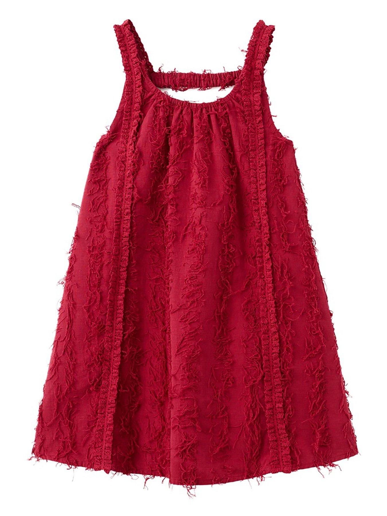 Mango Girls Textured Summer Dress - Dark Red