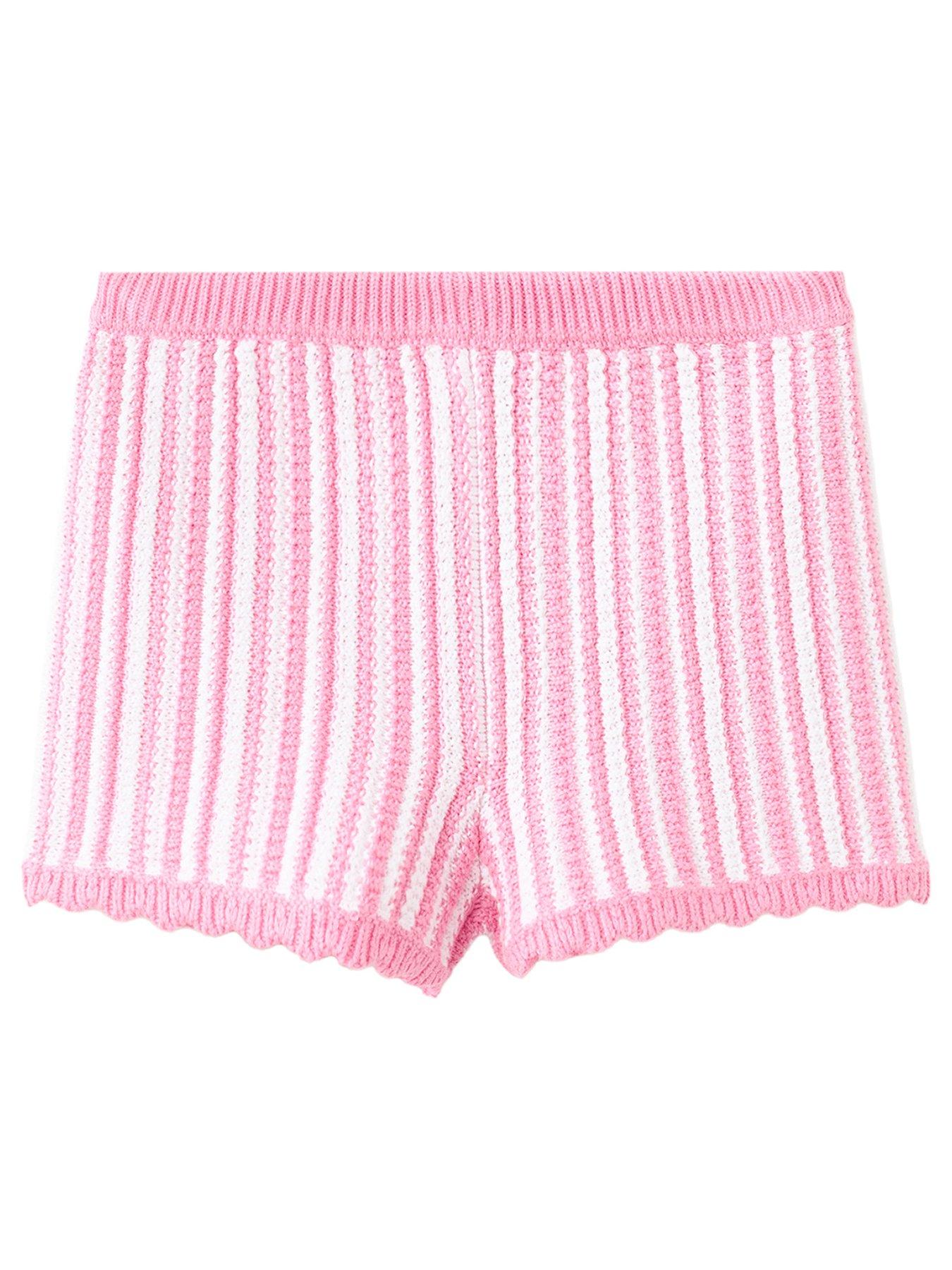 Mango Younger Girls Crochet Knitted Co-ord Shorts, Pink, Size Age: 18-24 Months