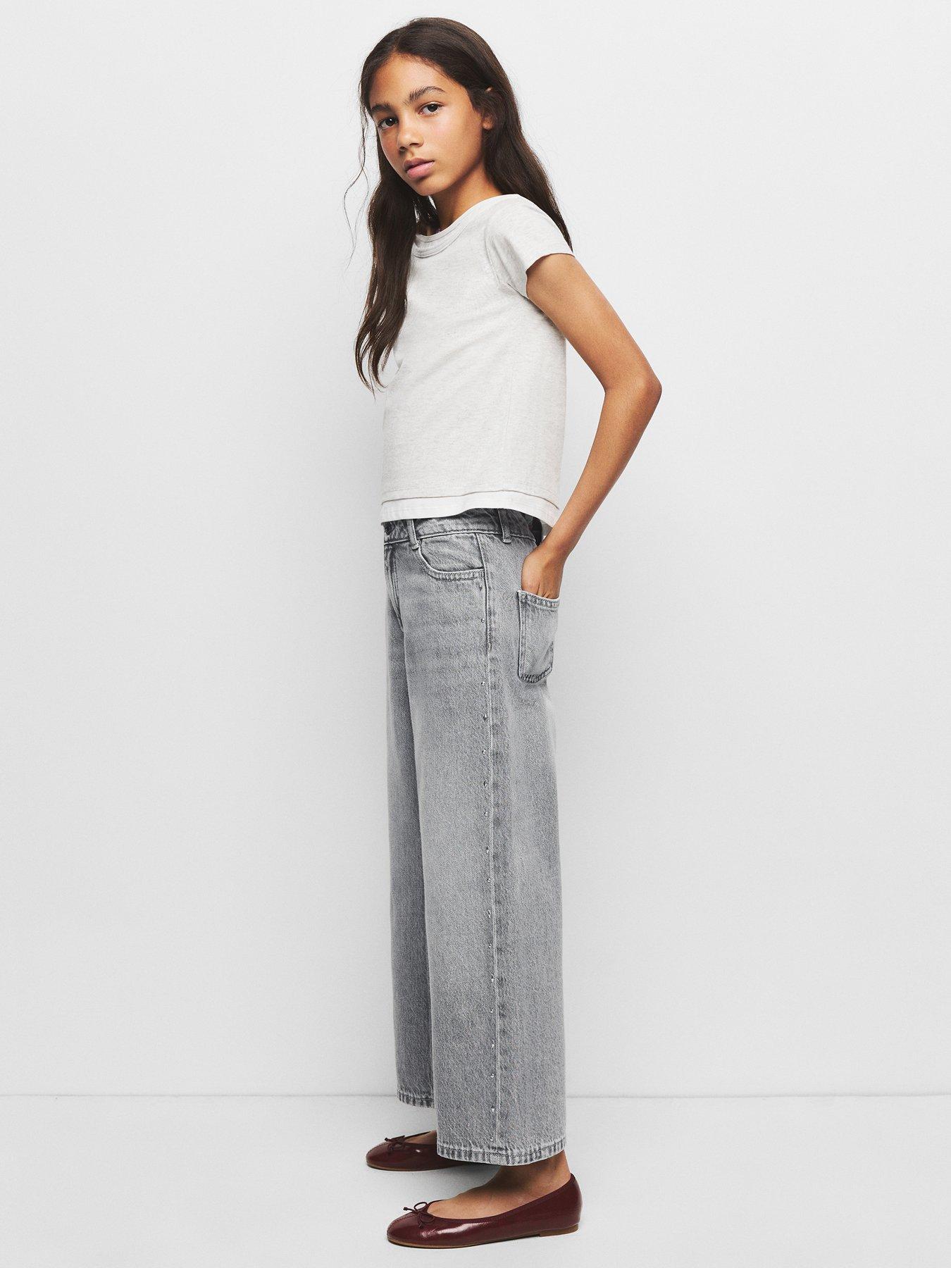 Image 6 of 6 of Mango Girls Studded Culotte Jeans - Grey