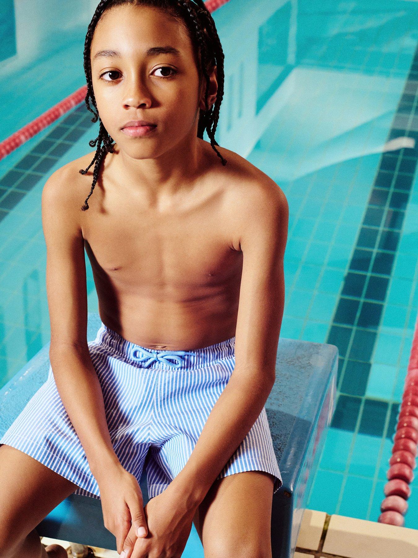 Mango Boys Stripe Swim Shorts, Blue, Size Age: 7-8 Years