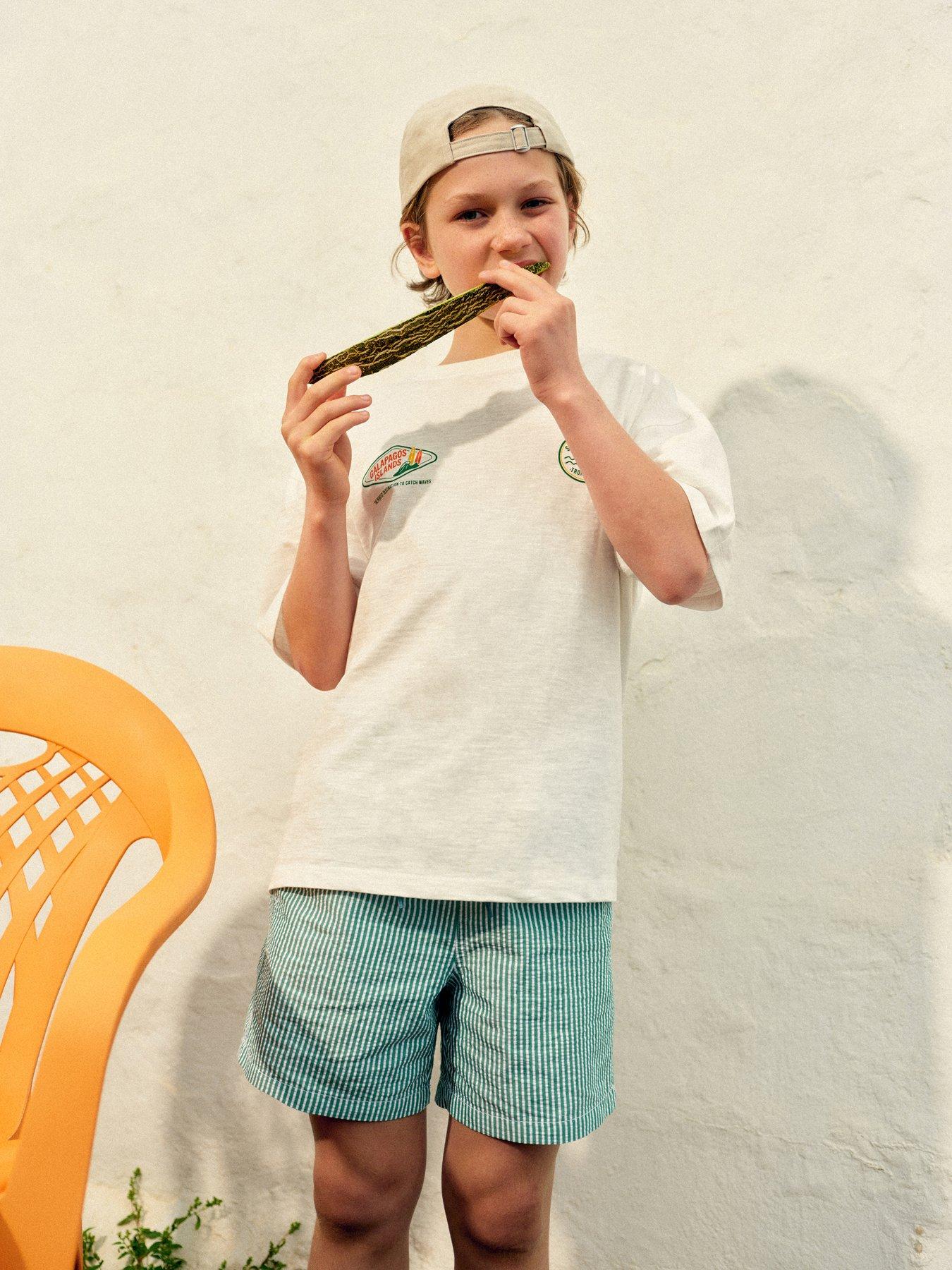 Mango Boys Stripe Swimshorts, Green, Size Age: 11-12 Years