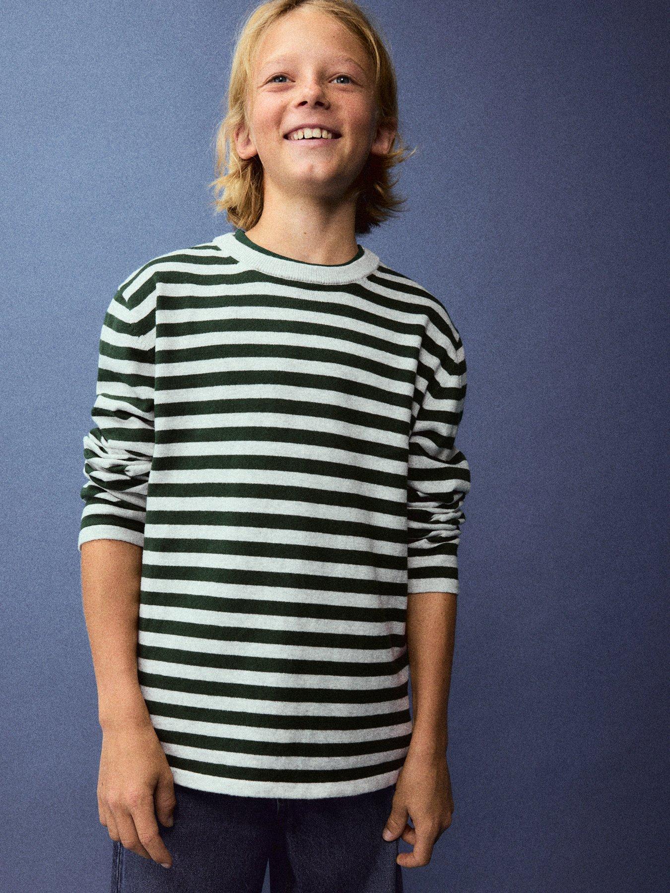 Image 1 of 6 of Mango Boys Striped Knitted Jumper - Grey