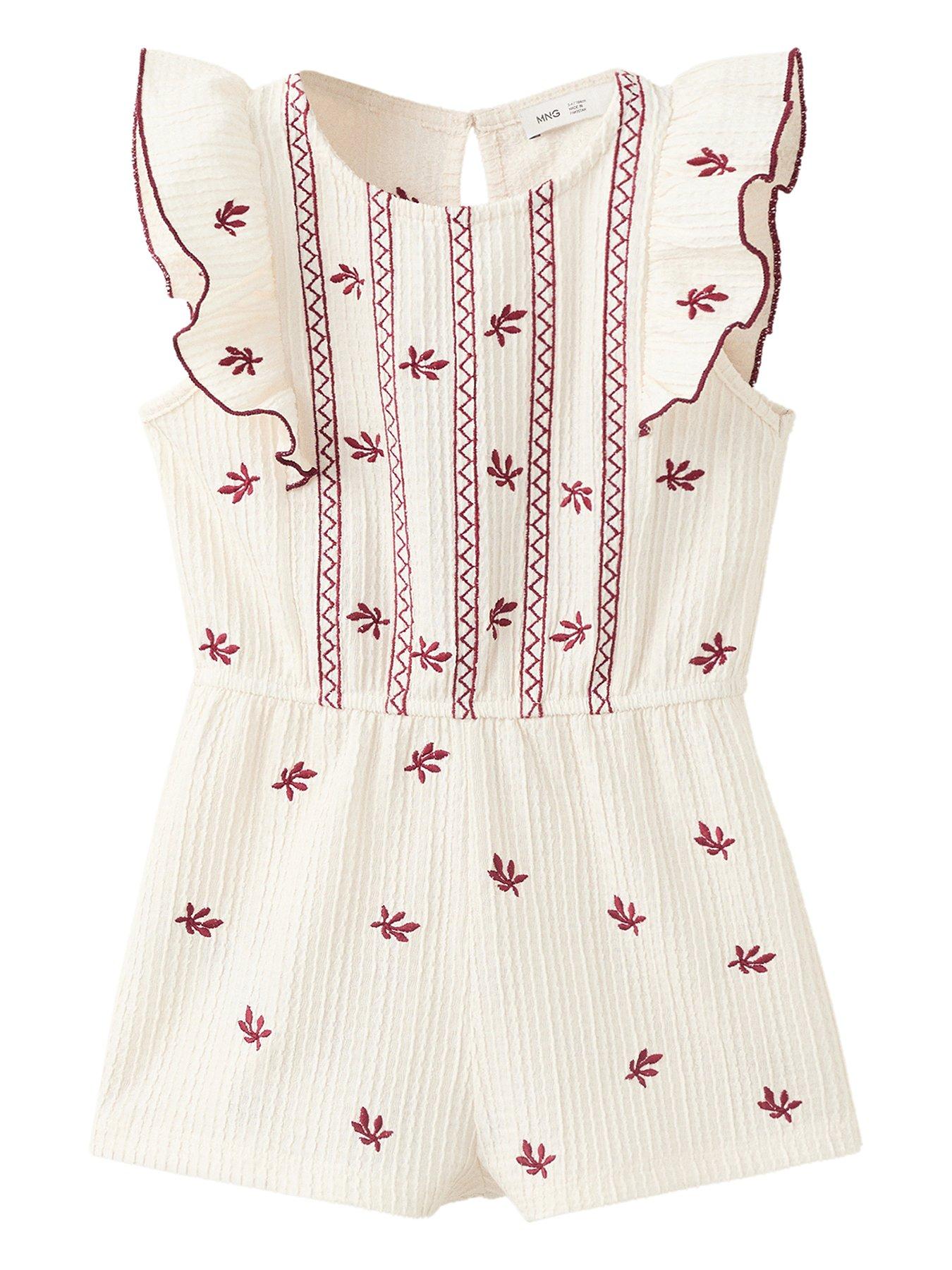 Mango Younger Girls Frill Playsuit, Cream, Size 18-24 Months