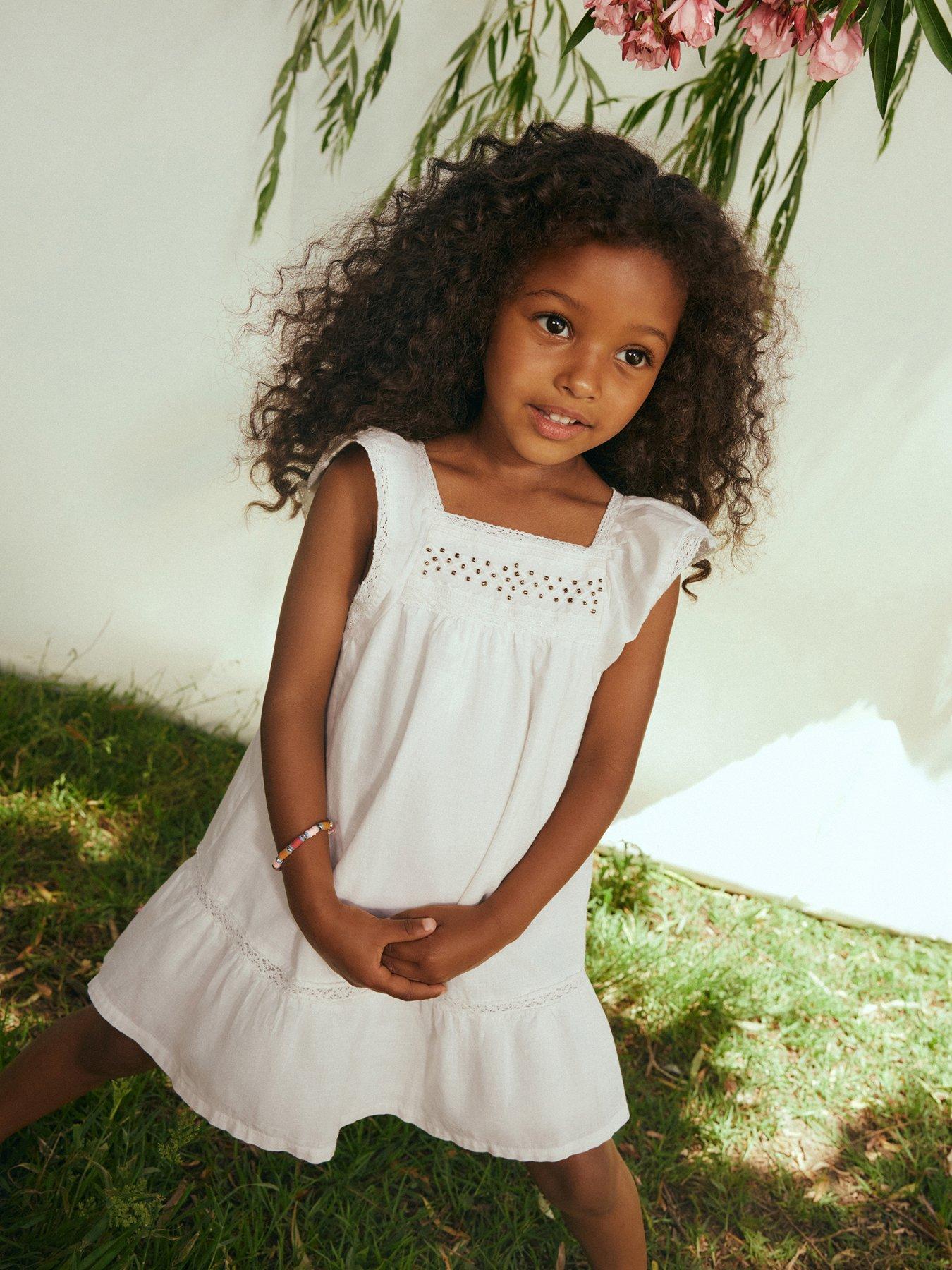 Mango Younger Girls Lace Trim Dress - Light Cream