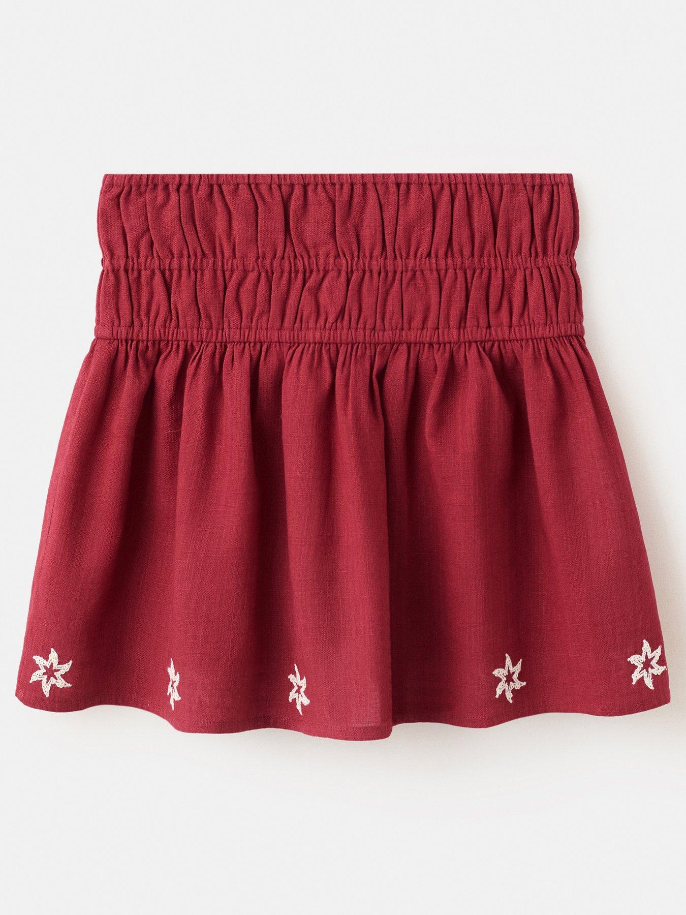 Image 2 of 4 of Mango Girls Star Embroidered Ruched Co Ord Skirt - Dark Red