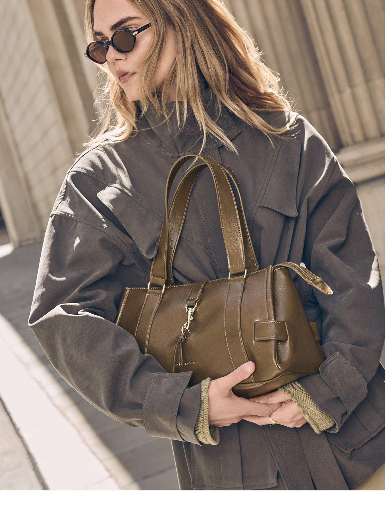 Katie Loxton Billie Shoulder Bag - Deep Olive Crackle Patent