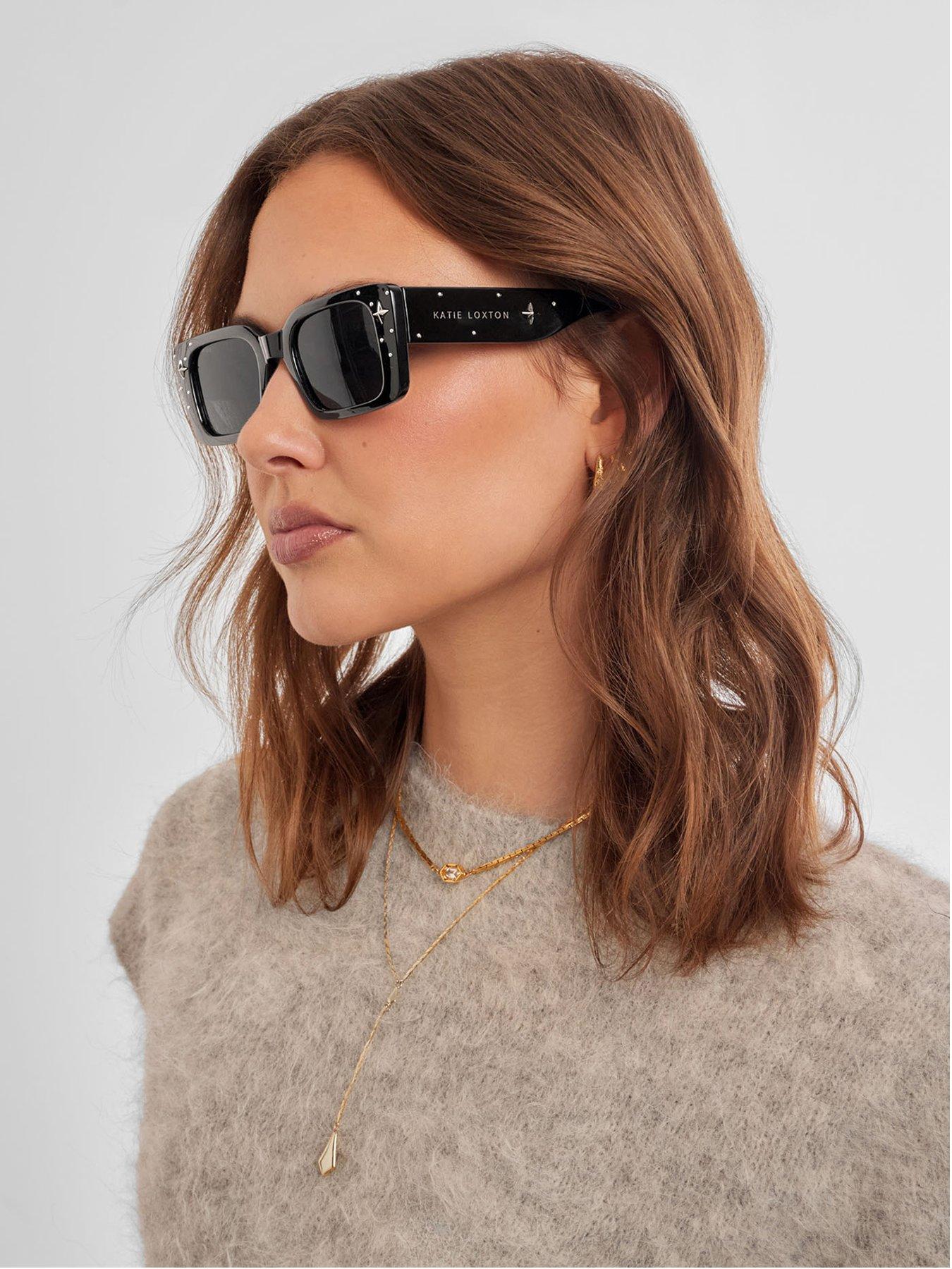 Katie Loxton Malibu Sunglasses - Solid Black Studded