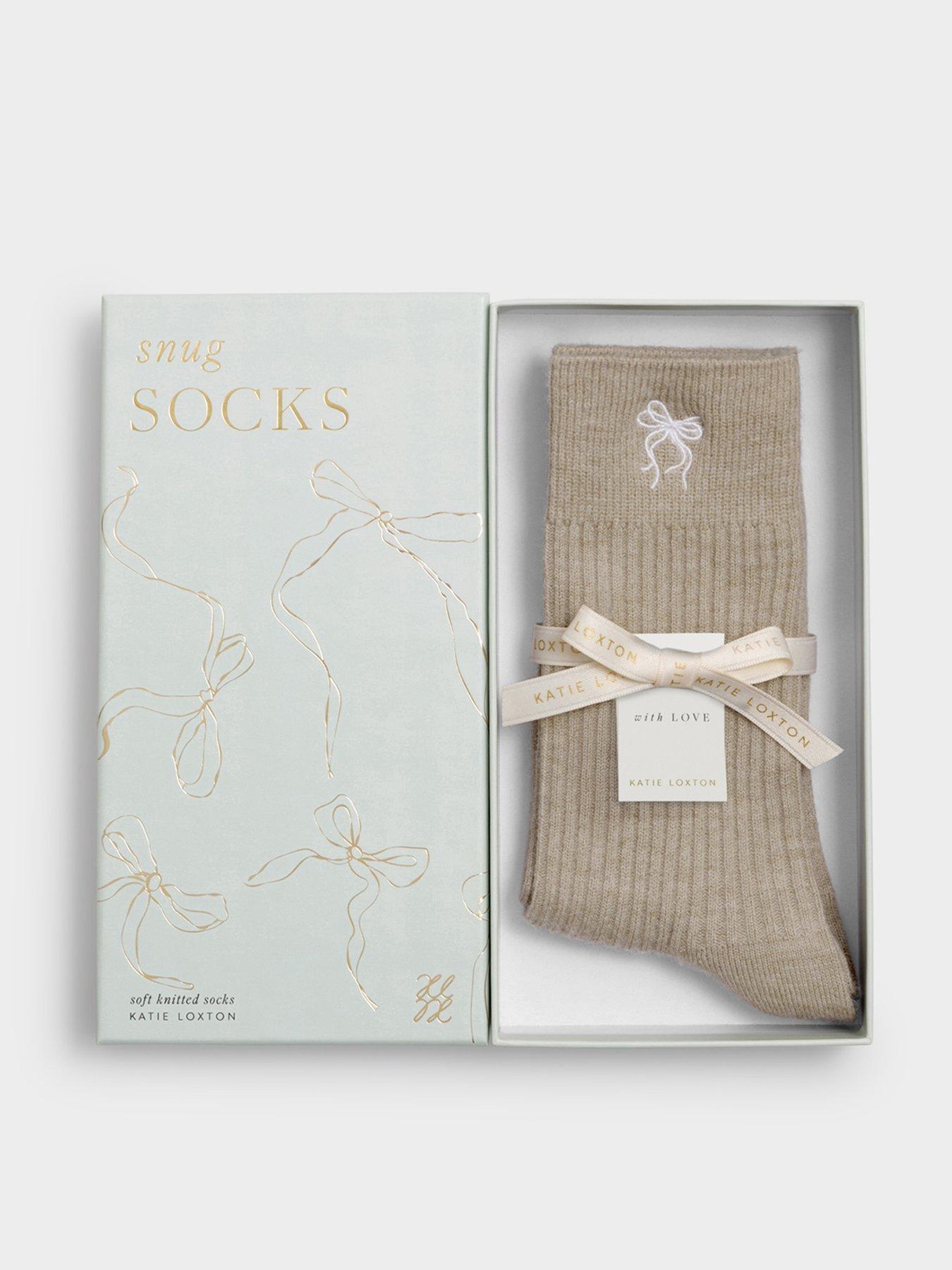 Image 1 of 4 of Katie Loxton Gift Boxed Ribbed 'bow' Socks - Taupe