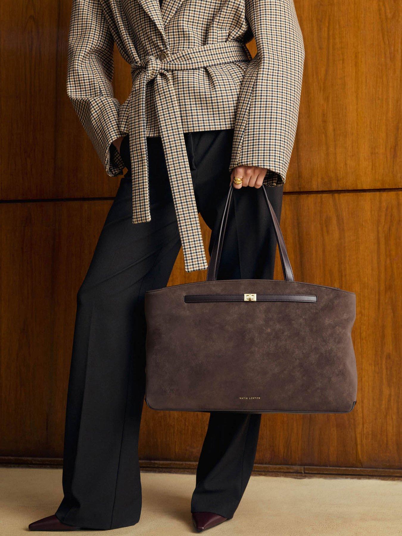 Image 1 of 7 of Katie Loxton Orin Tote Bag - Bitter Chocolate Suedette / Bitter Chocolate
