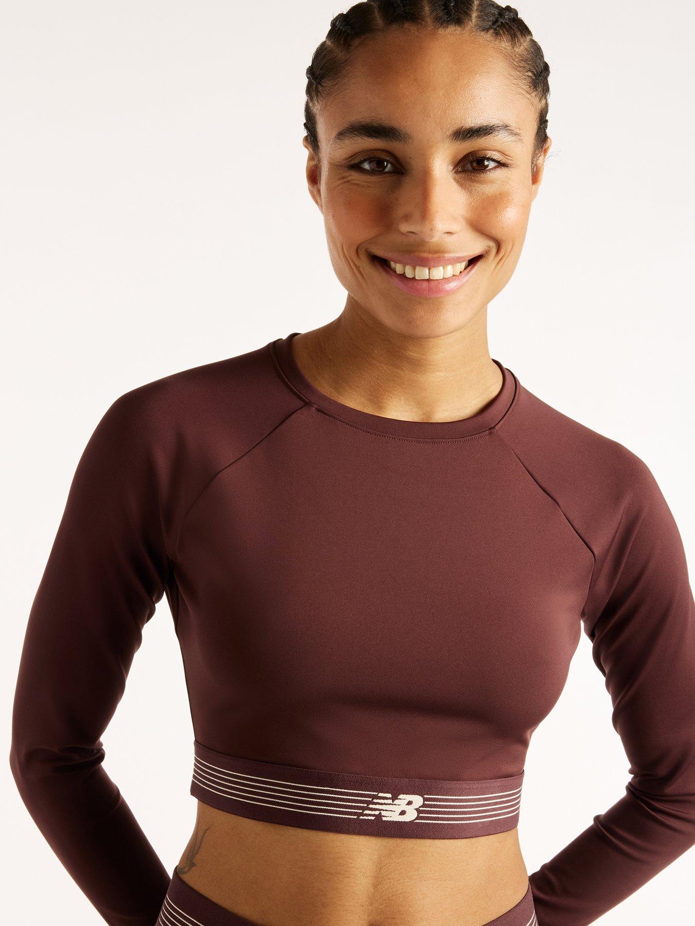 Image 4 of 5 of New Balance Womens AC Fitted Cropped Raglan Long Sleeve T-Shirt - Red