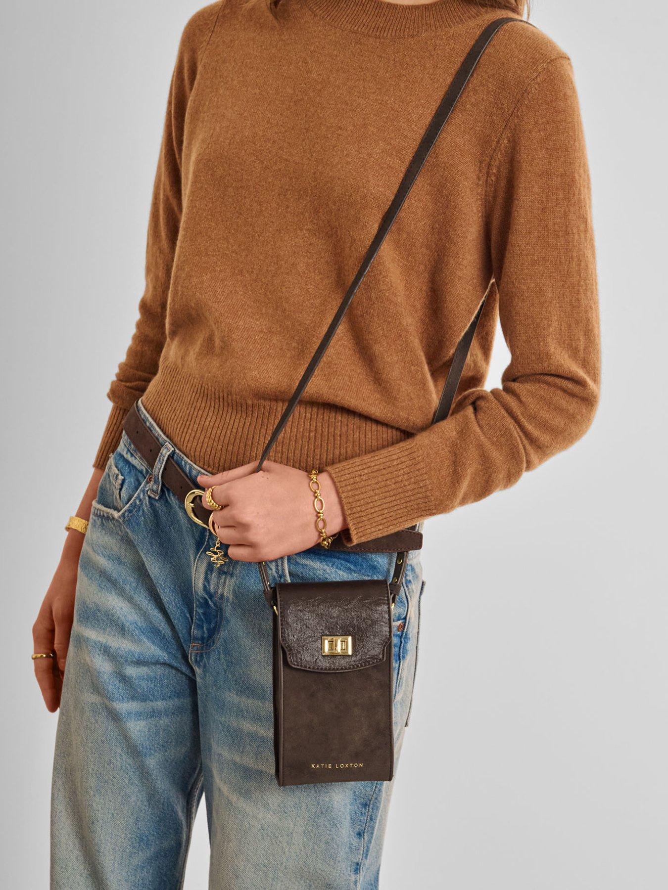 Image 3 of 6 of Katie Loxton Orin Twist Lock Slim Bag - Bitter Chocolate Suedette / Chocolate Distressed