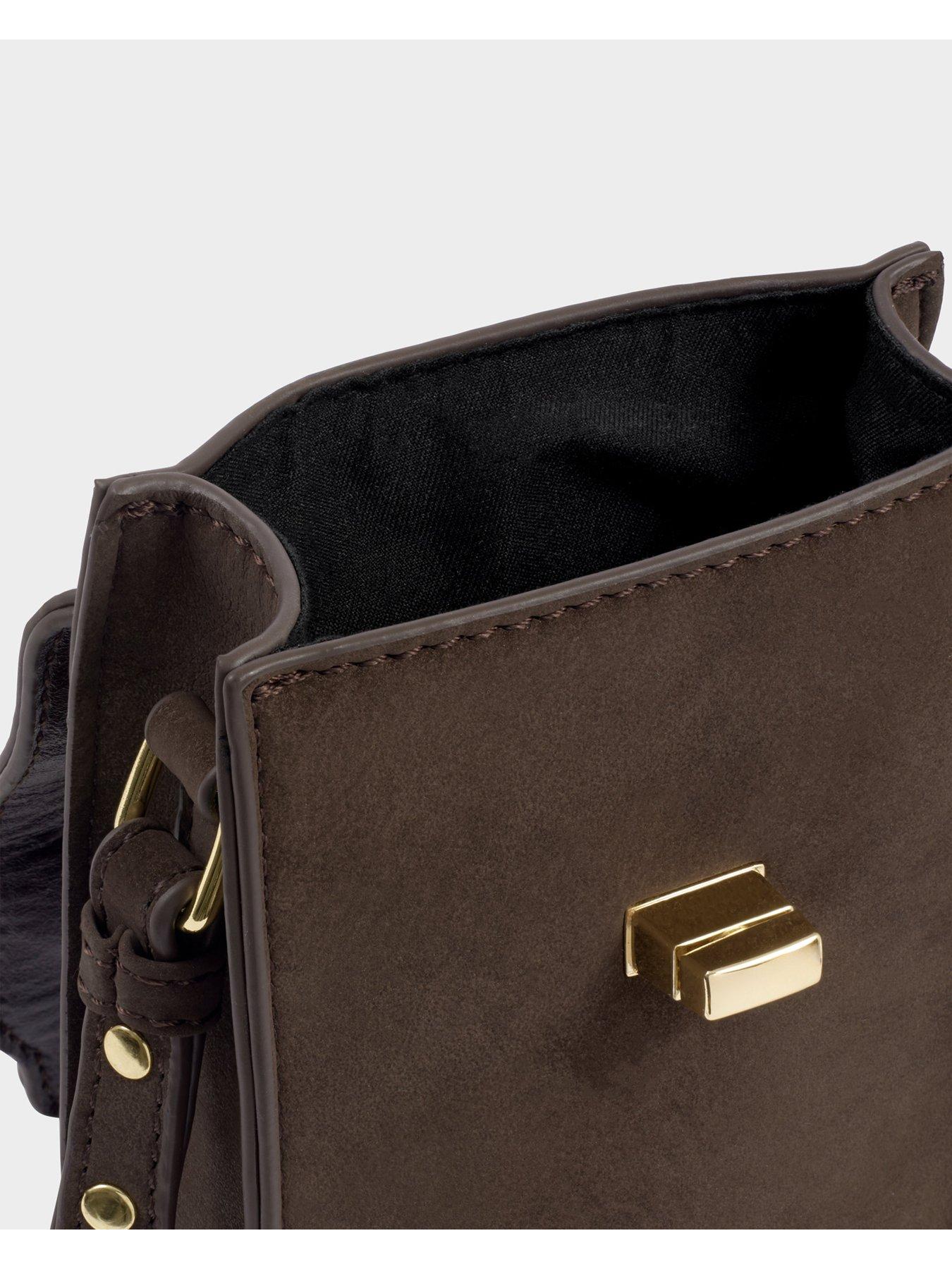 Image 4 of 6 of Katie Loxton Orin Twist Lock Slim Bag - Bitter Chocolate Suedette / Chocolate Distressed