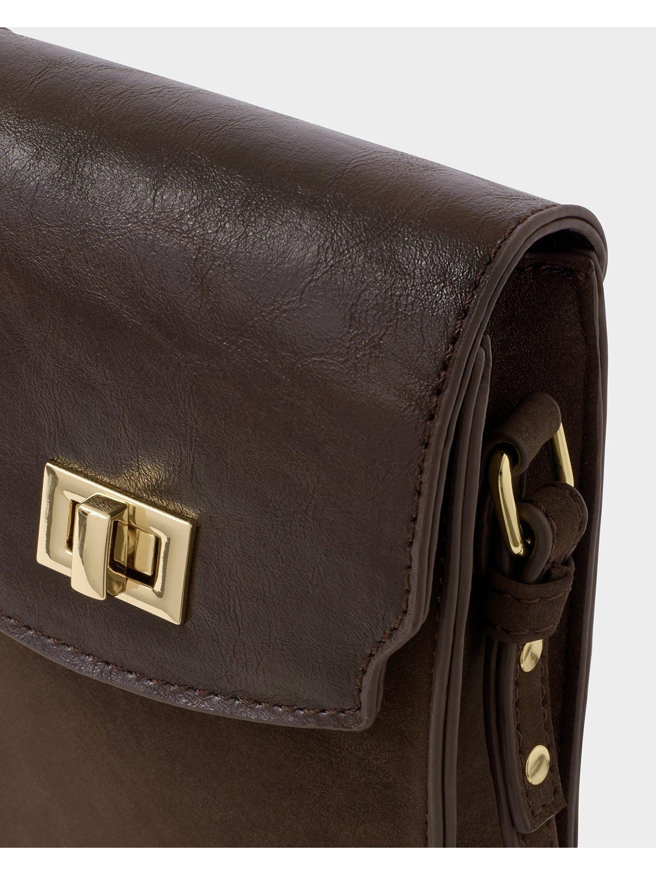 Image 5 of 6 of Katie Loxton Orin Twist Lock Slim Bag - Bitter Chocolate Suedette / Chocolate Distressed