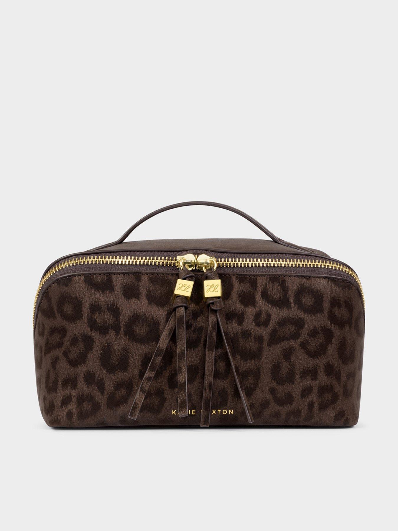 Image 1 of 4 of Katie Loxton Soho Medium Make Up / Wash Bag - Chocolate Leopard