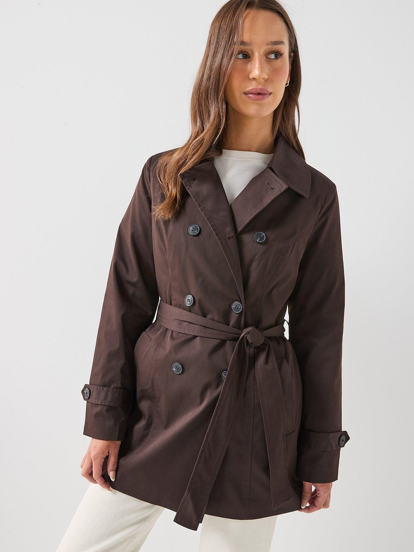 Vero Moda Women's Double Breasted Belted Trench Coat - Brown