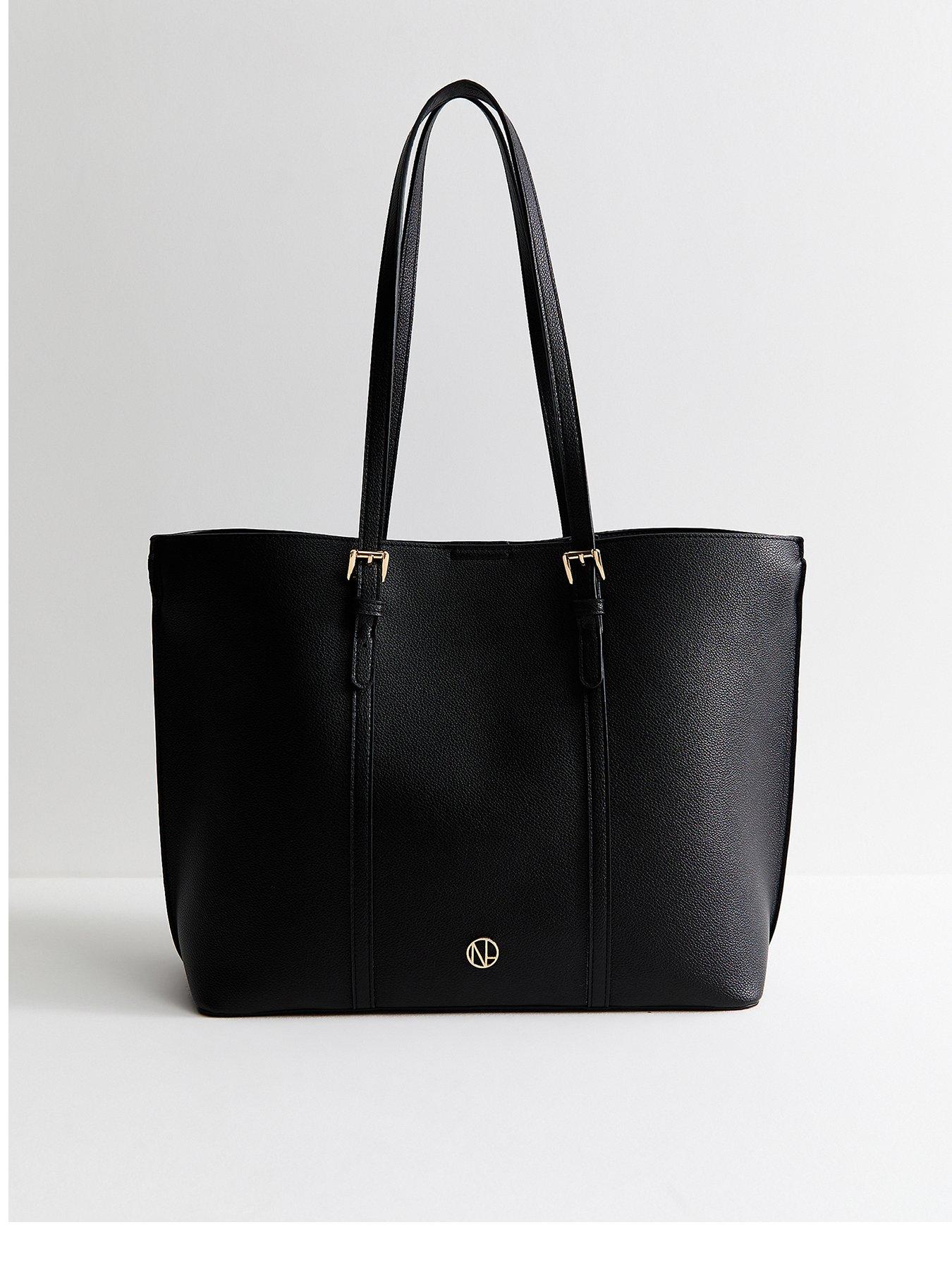 New Look Faux Leather Logo Plaque Tote School Bag - Black