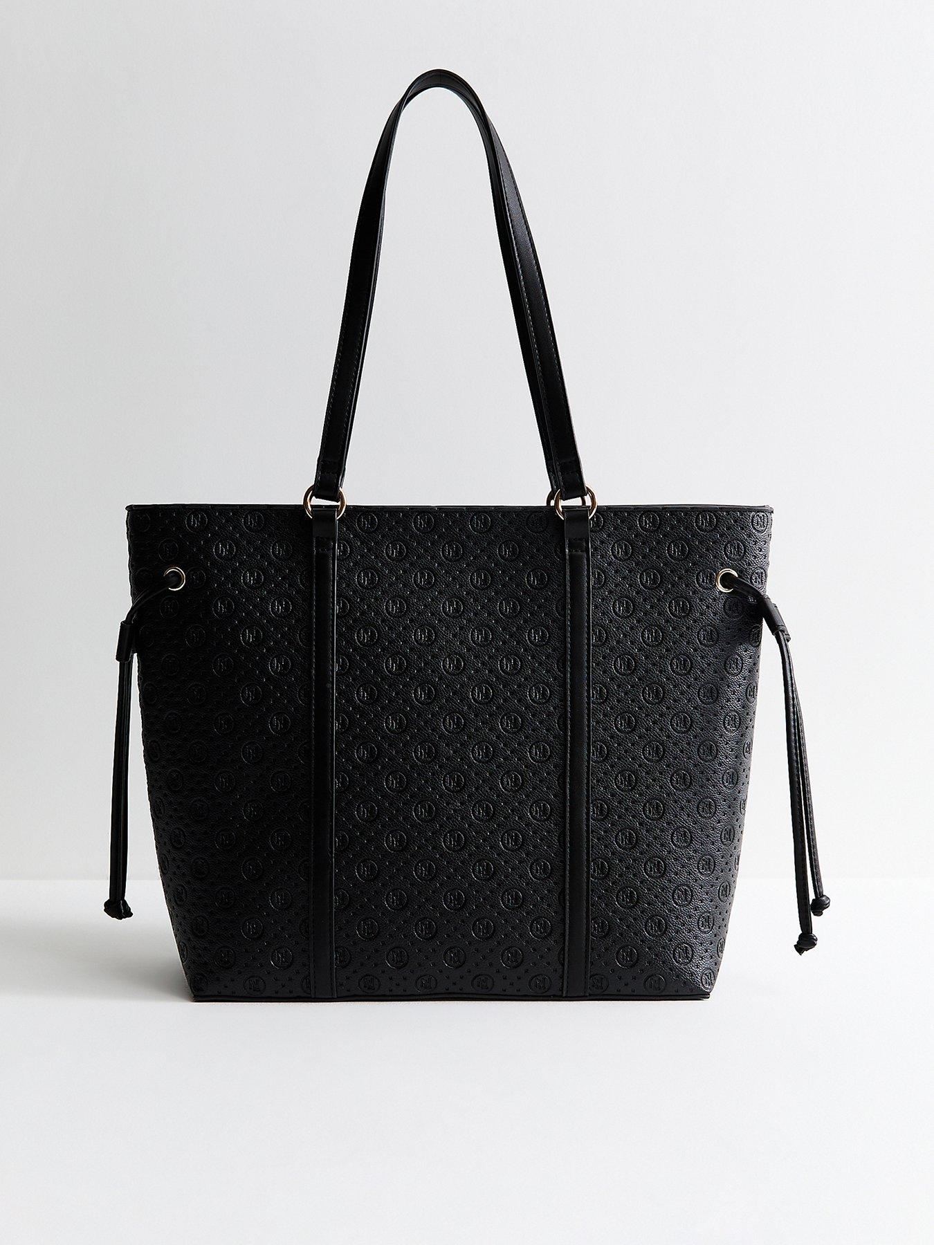 New Look Faux Leather Debossed Logo Tote School Bag - Black