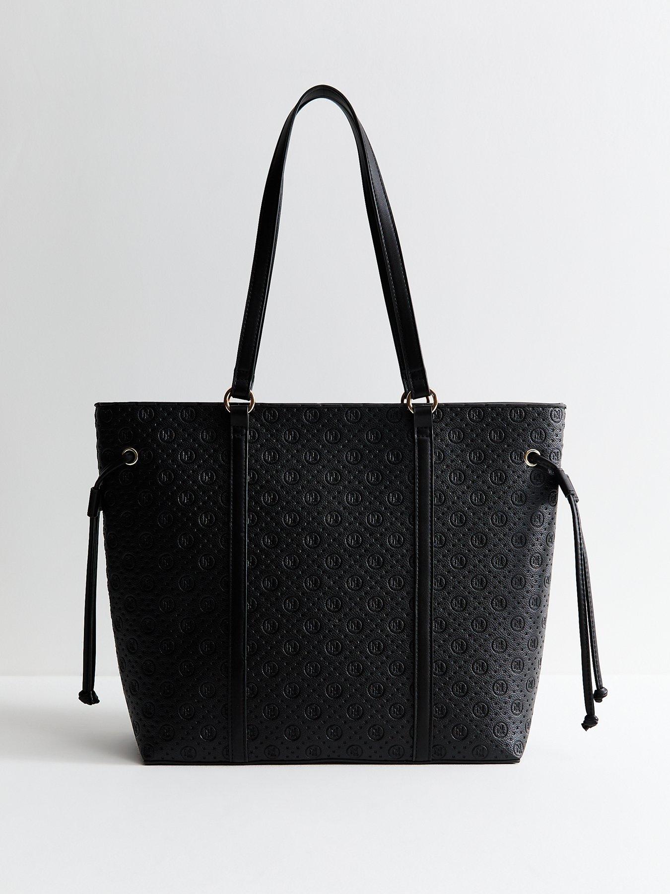 Image 2 of 5 of New Look Faux Leather Debossed Logo Tote School&nbsp;Bag - Black