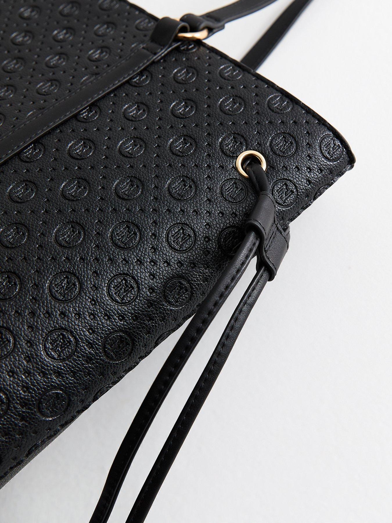 Image 3 of 5 of New Look Faux Leather Debossed Logo Tote School&nbsp;Bag - Black