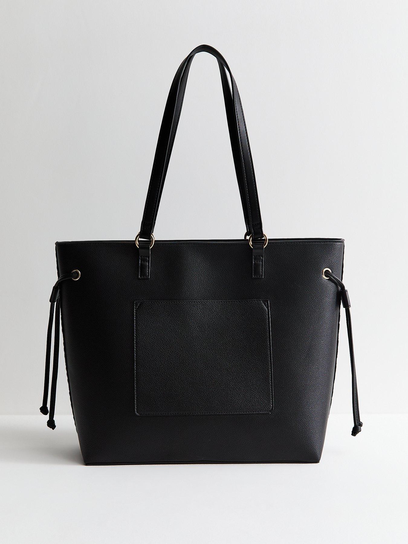 Image 4 of 5 of New Look Faux Leather Debossed Logo Tote School&nbsp;Bag - Black
