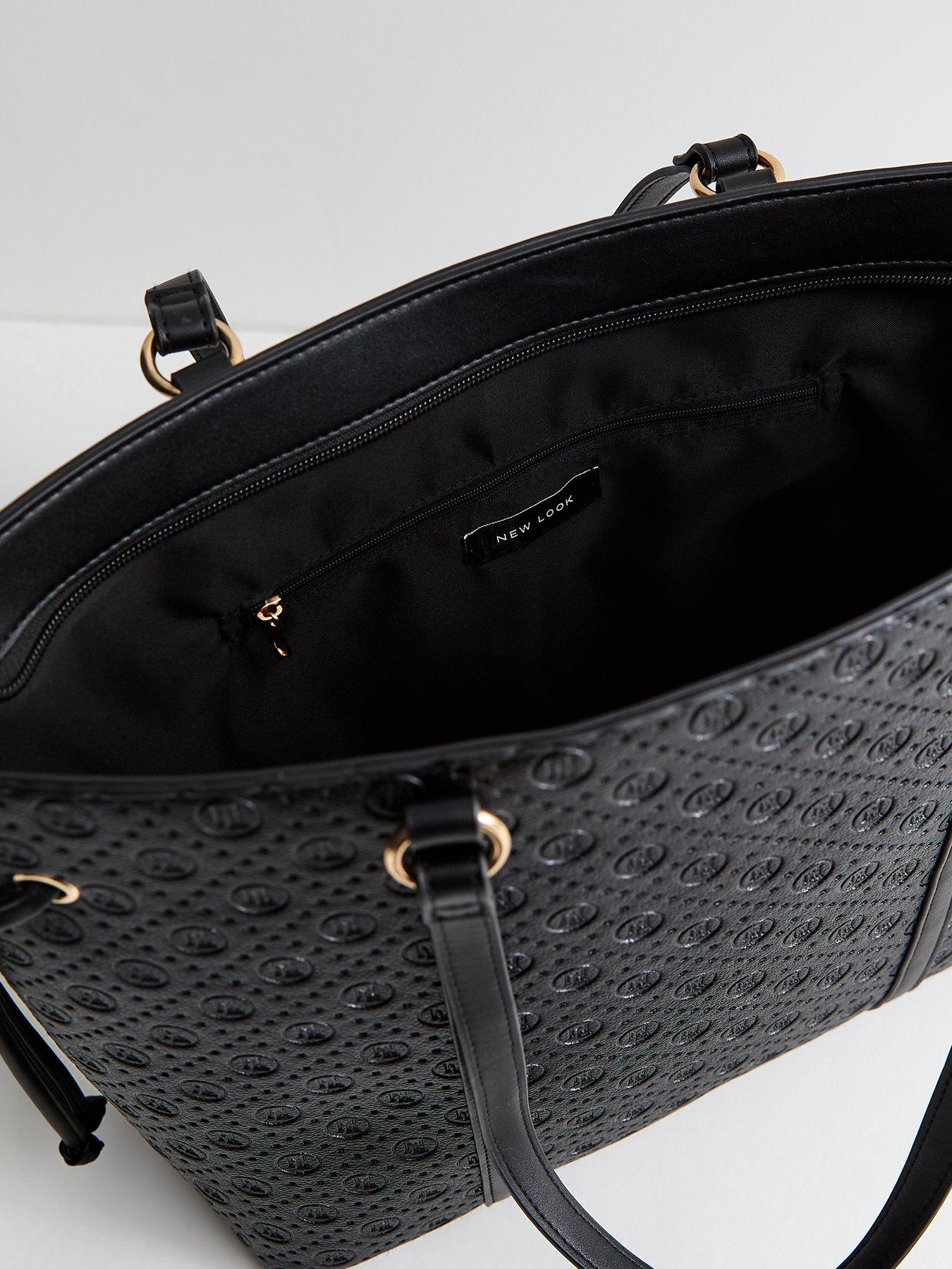 Image 5 of 5 of New Look Faux Leather Debossed Logo Tote School&nbsp;Bag - Black