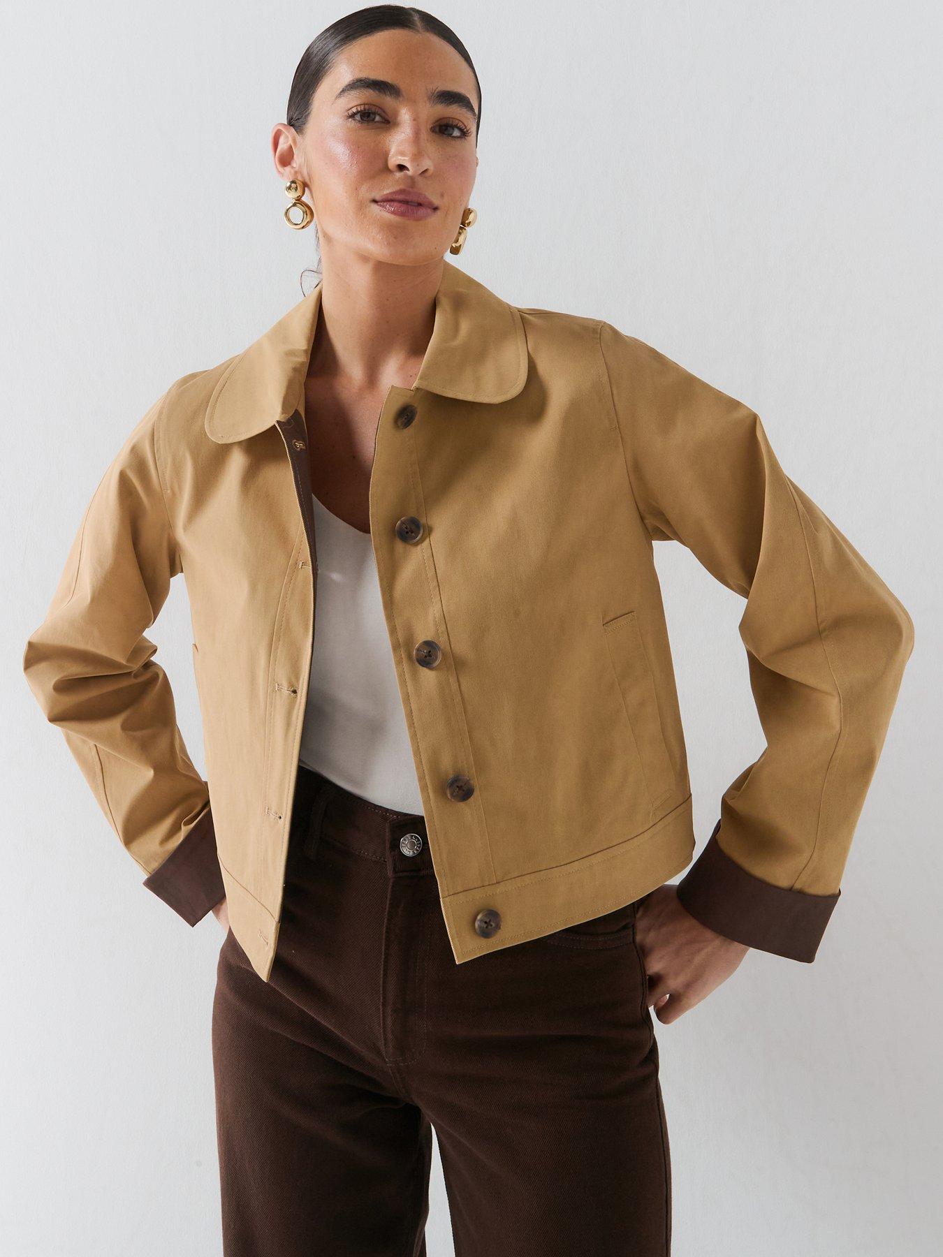 Only Camel Short Contrast Cuff Trench Coat