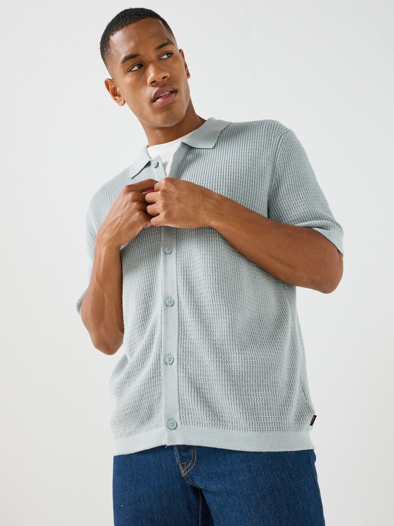 BOSS Akepalo Knitted Relaxed Fit Short Sleeve Shirt - Grey
