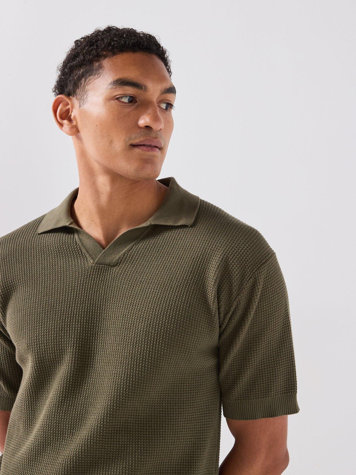 Image 4 of 6 of BOSS Kocello Open Collar Knitted Polo Shirt - Green