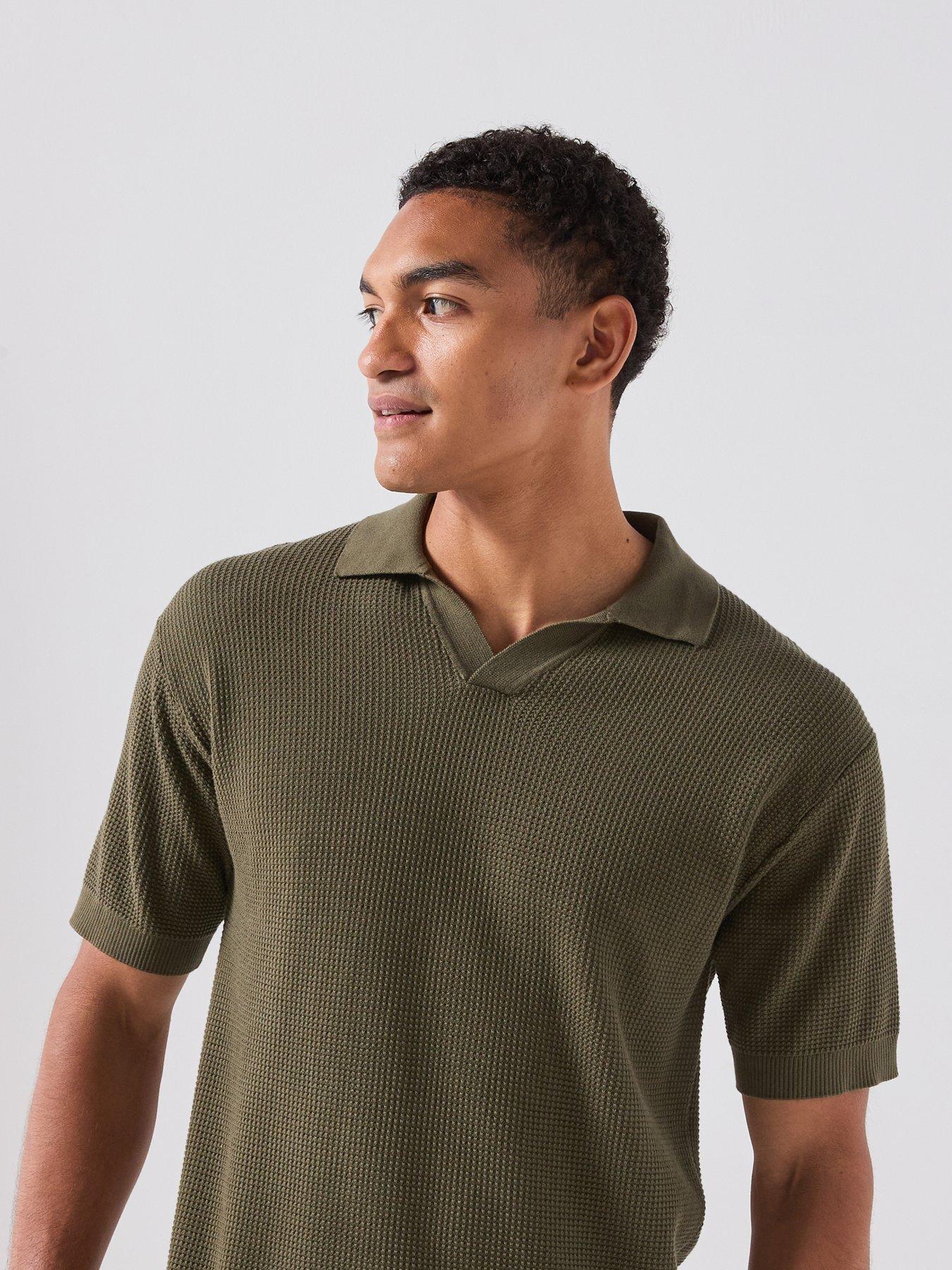 Image 5 of 6 of BOSS Kocello Open Collar Knitted Polo Shirt - Green