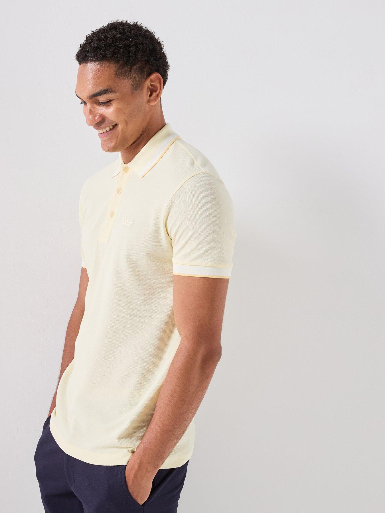 BOSS Paddy Regular Fit Tipping Polo Shirt, Yellow, Size L, Men