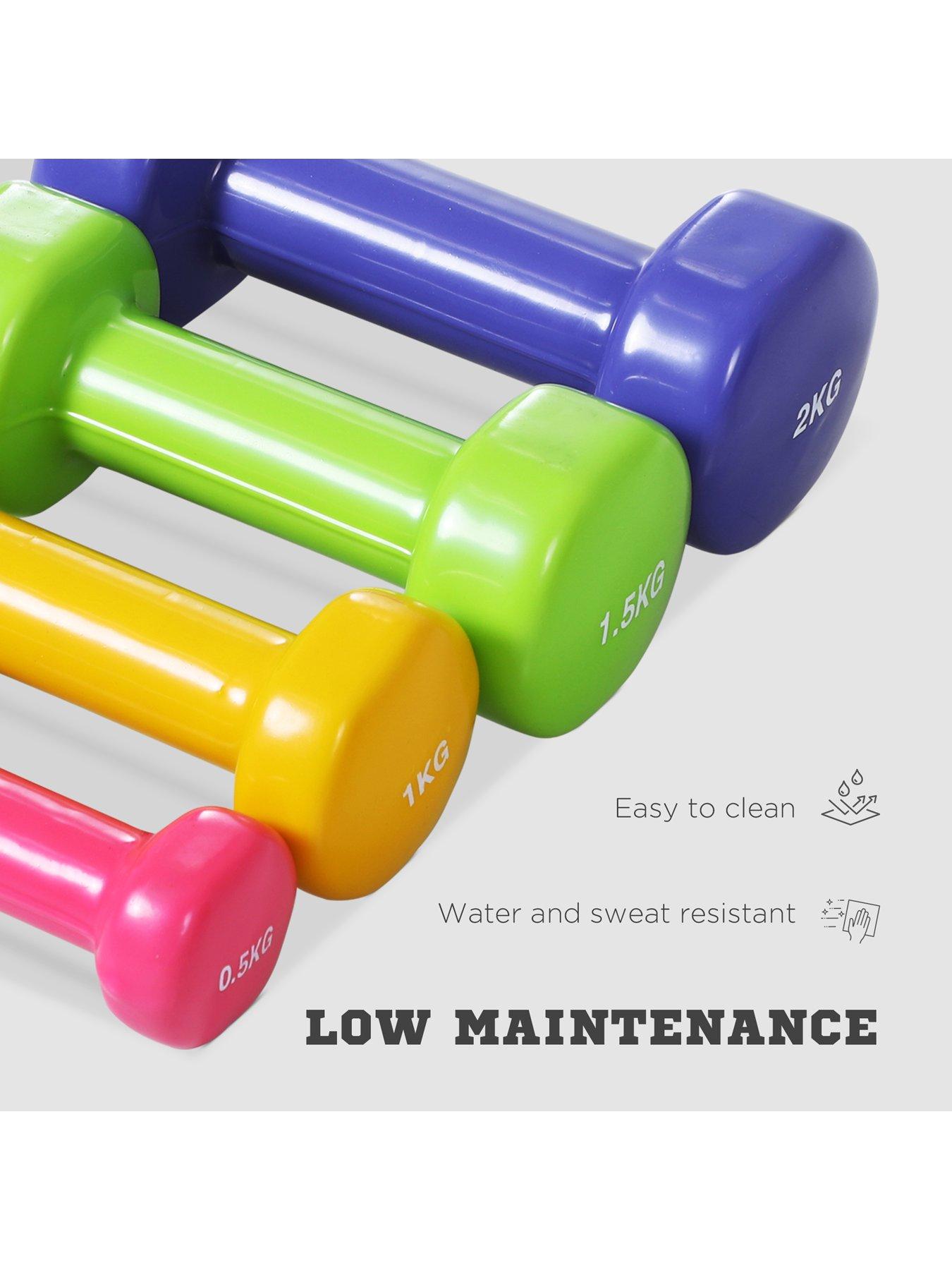 Image 5 of 7 of Homcom 10KG Dumbbells Set with Carry Case, Hand Weights for Women and Men Home Gym Weight Lifting Training, Red, Yellow, Green, Purple