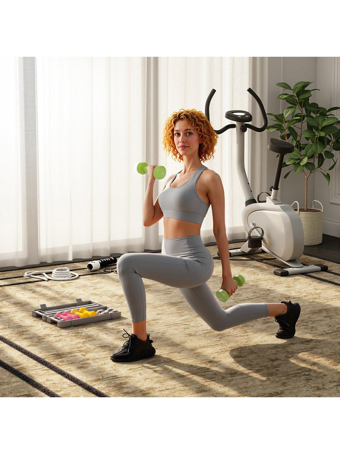 Image 3 of 7 of Homcom 6kg Dumbbell Set with Suitcase, Fitness Weights Dumbbells Set for Women Home Gym Workout, Red, Yellow, Green