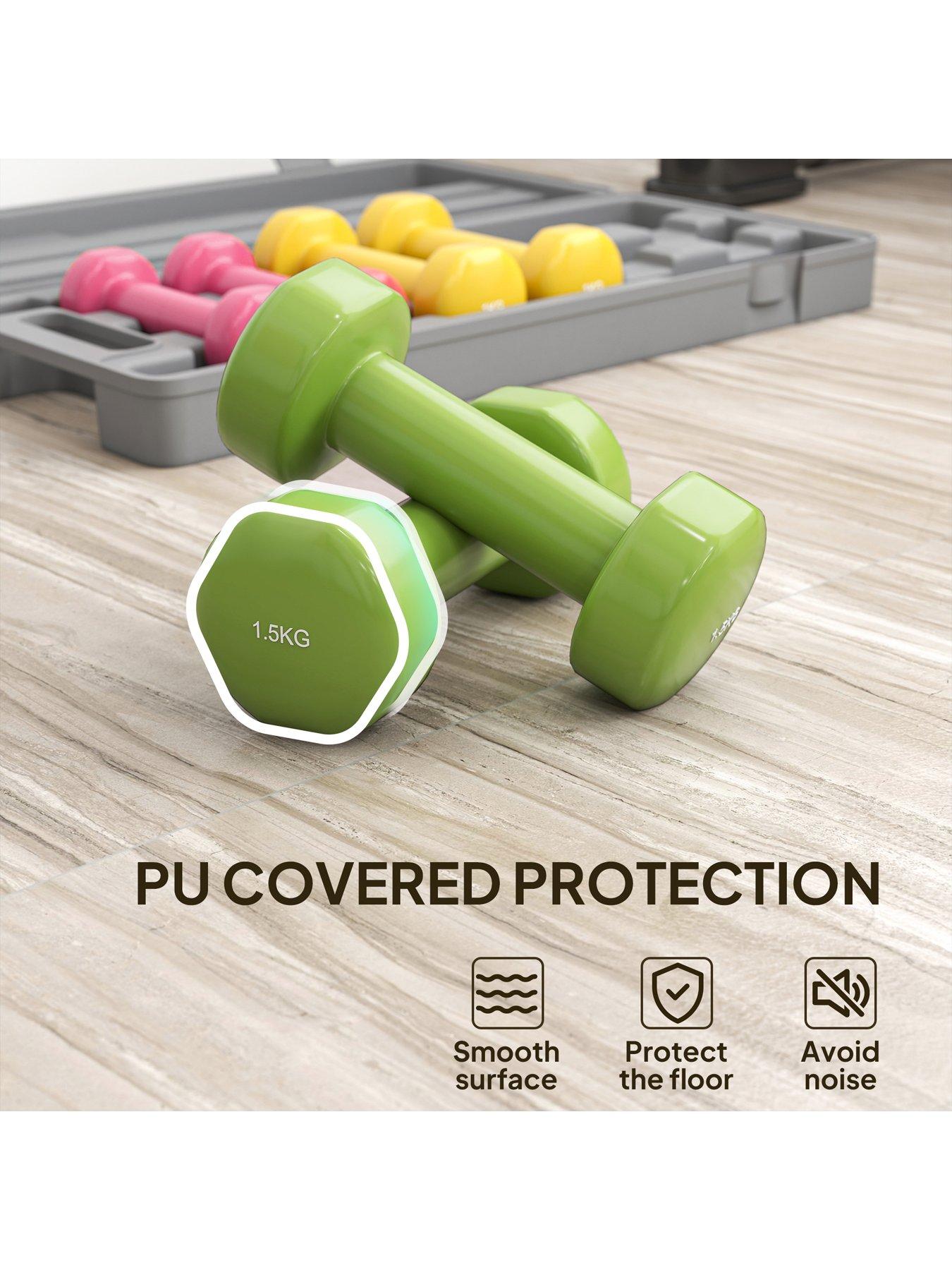 Image 7 of 7 of Homcom 6kg Dumbbell Set with Suitcase, Fitness Weights Dumbbells Set for Women Home Gym Workout, Red, Yellow, Green
