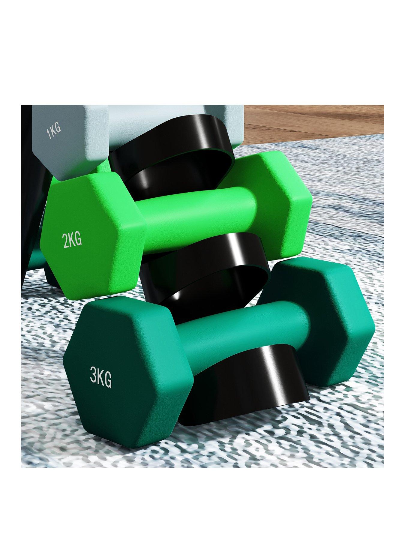 SPORTNOW Dumbbells Set with Carry Storage Rack, Set of 6 Weights for Home Gym, Kettlebell Training Weight Lifting Exercise, Grey