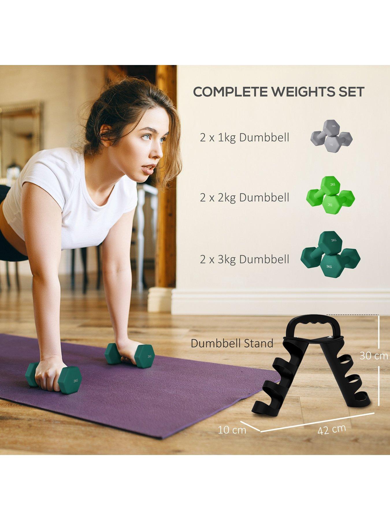 Image 5 of 7 of SPORTNOW Dumbbells Set with Carry Storage Rack, Set of 6 Weights for Home Gym, Kettlebell Training Weight Lifting Exercise, Grey