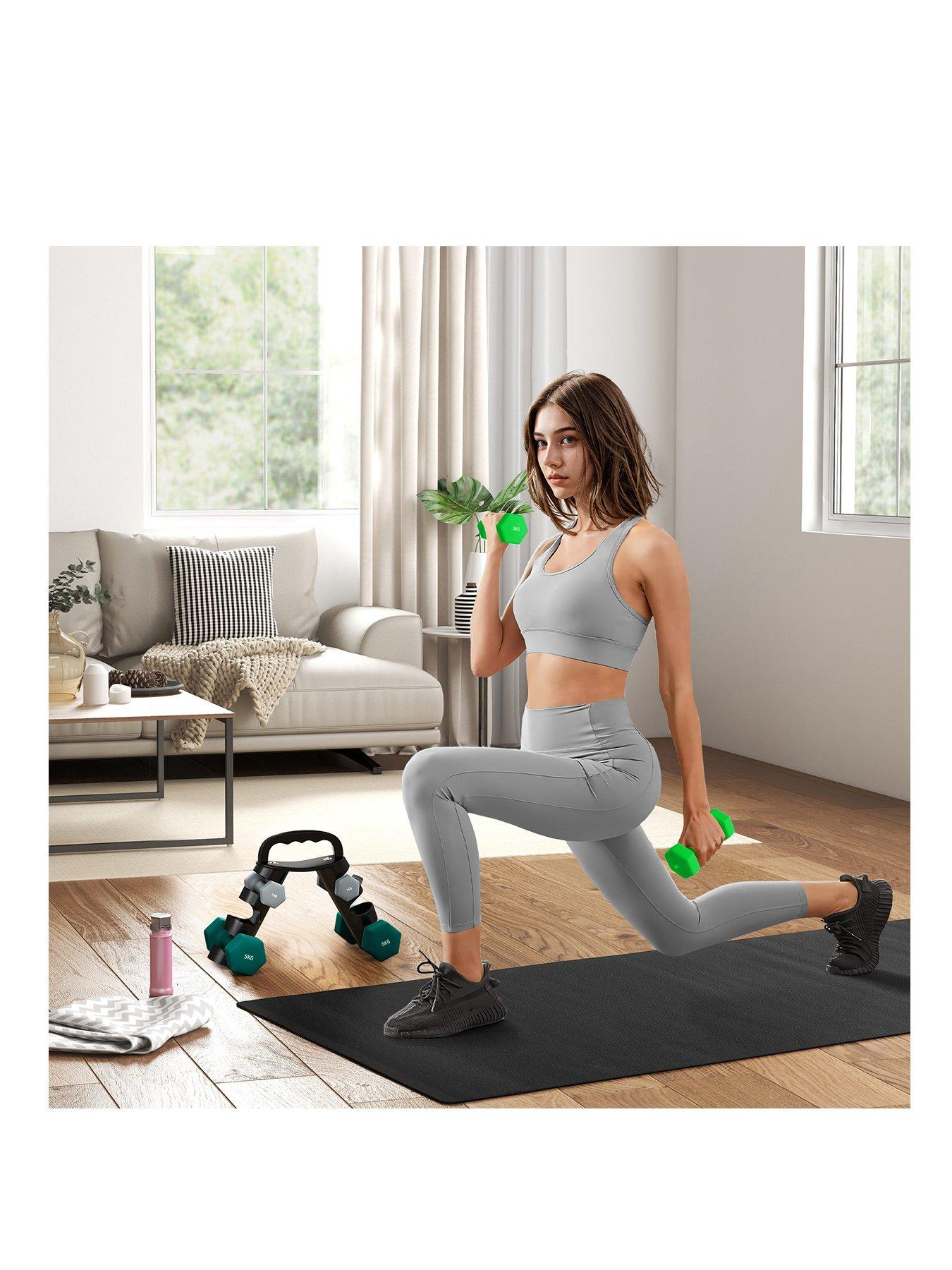 SPORTNOW Dumbbells Set with Carry Storage Rack, Set of 6 Weights for Home Gym, Kettlebell Training Weight Lifting Exercise, Grey