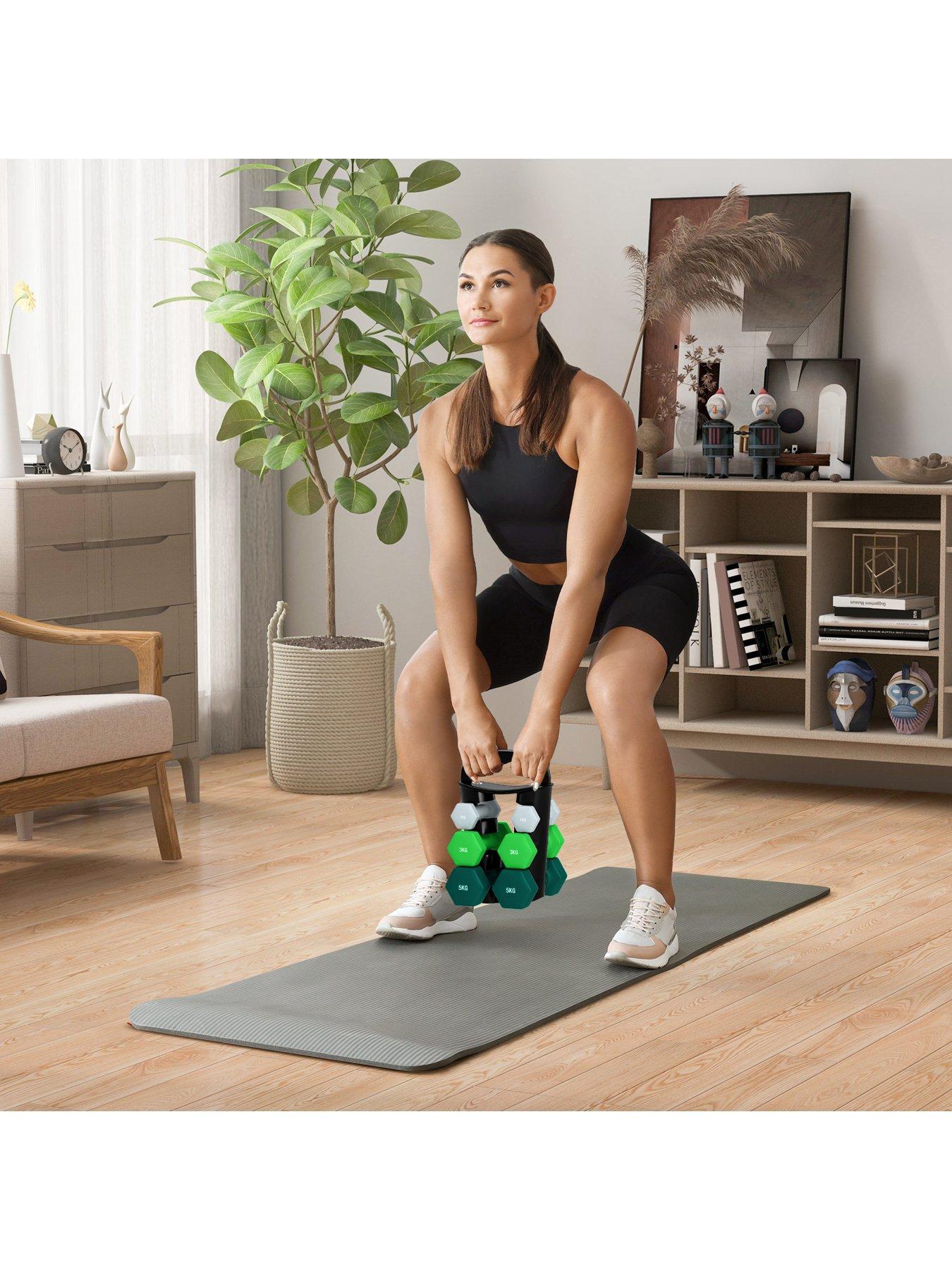 Image 2 of 7 of SPORTNOW Dumbbells Set with Carry Storage Rack, Set of 6 Weights for Home Gym, Kettlebell Training Weight Lifting Exercise, Grey