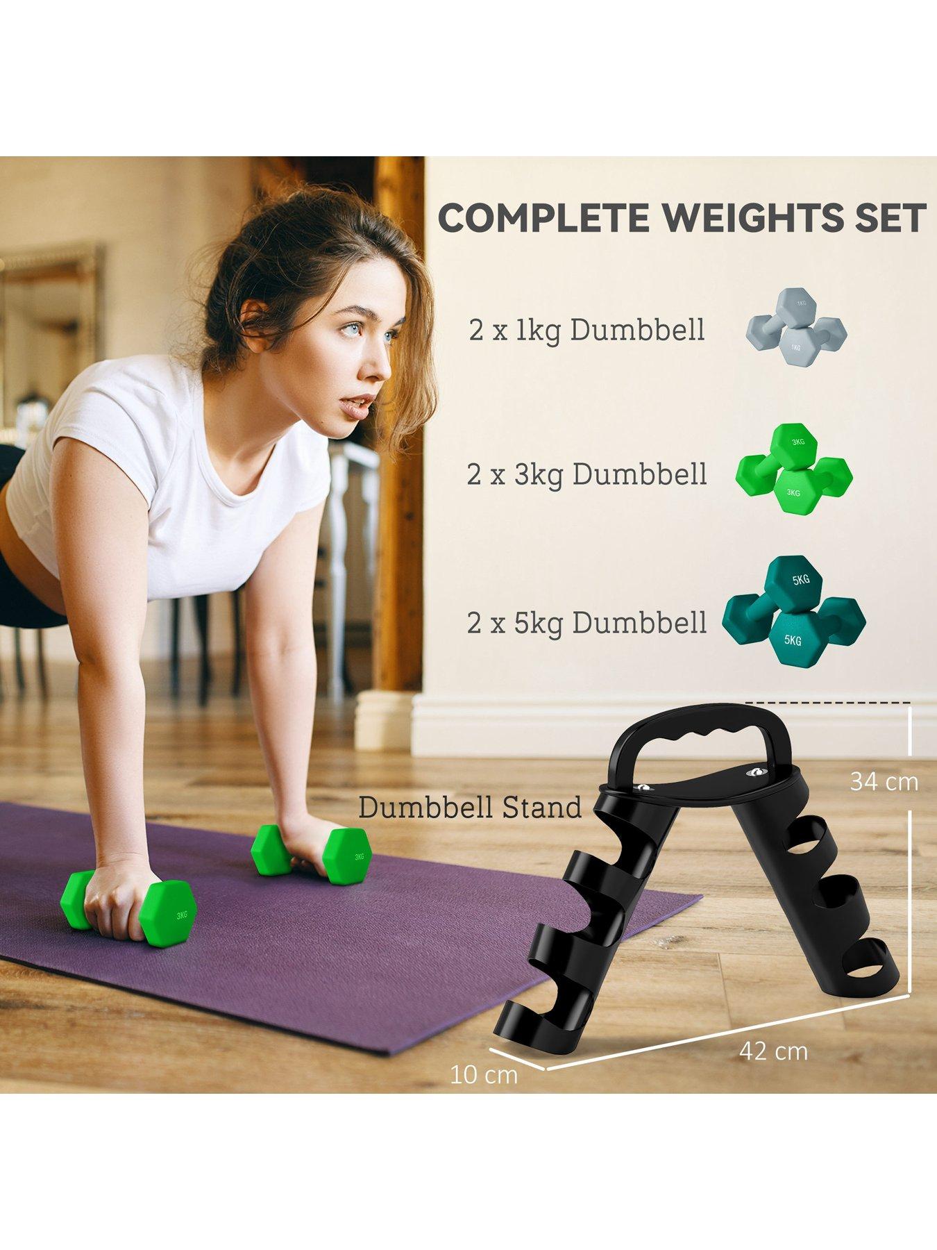 Image 4 of 7 of SPORTNOW Dumbbells Set with Carry Storage Rack, Set of 6 Weights for Home Gym, Kettlebell Training Weight Lifting Exercise, Grey