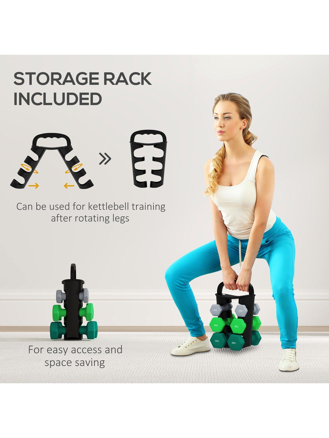 Image 5 of 7 of SPORTNOW Dumbbells Set with Carry Storage Rack, Set of 6 Weights for Home Gym, Kettlebell Training Weight Lifting Exercise, Grey