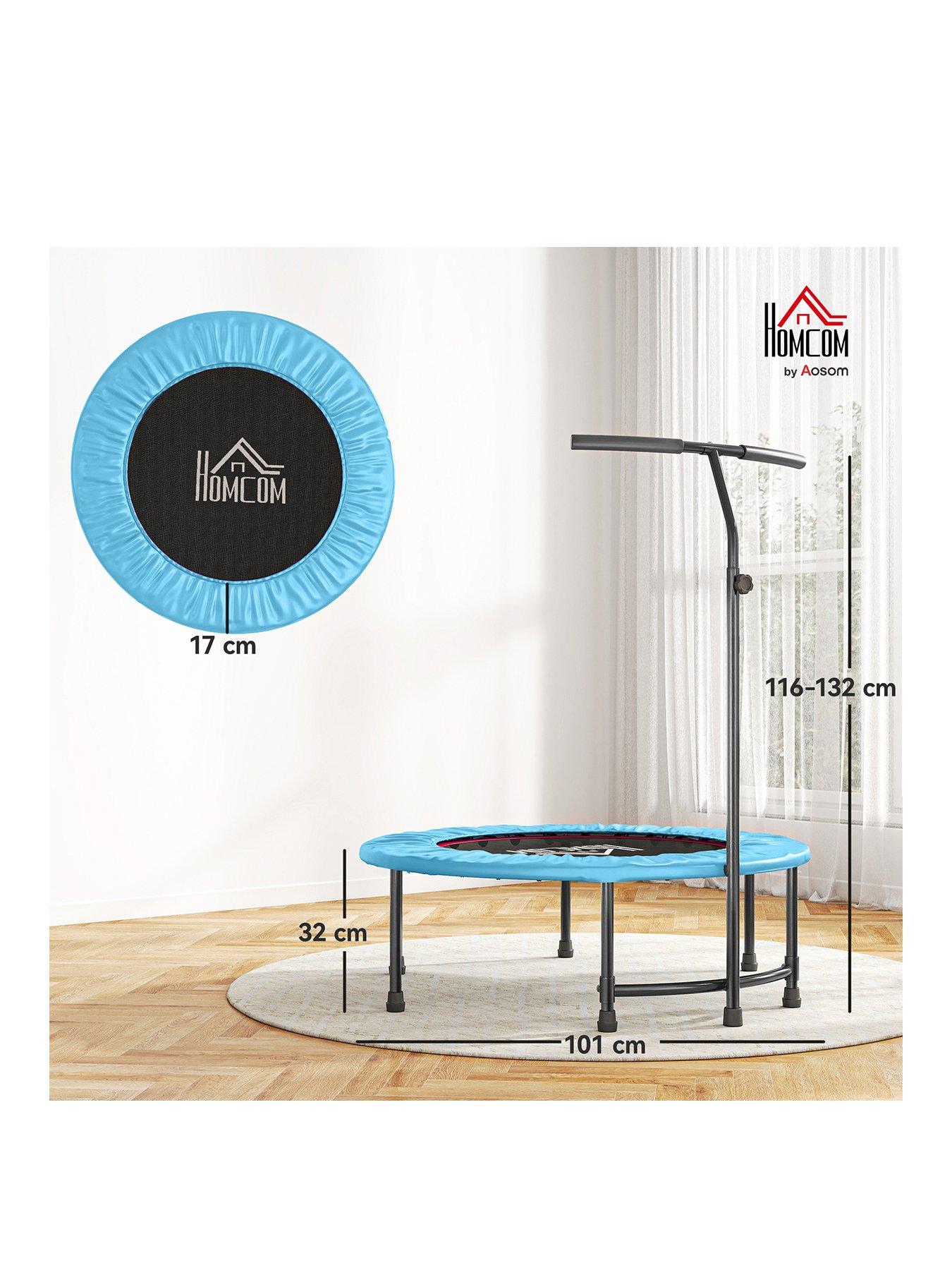 Homcom 40" Fitness Trampoline, Mini Trampoline Bungee Rebounder With Adjustable Handle For Indoor Exercise Workout, Blue