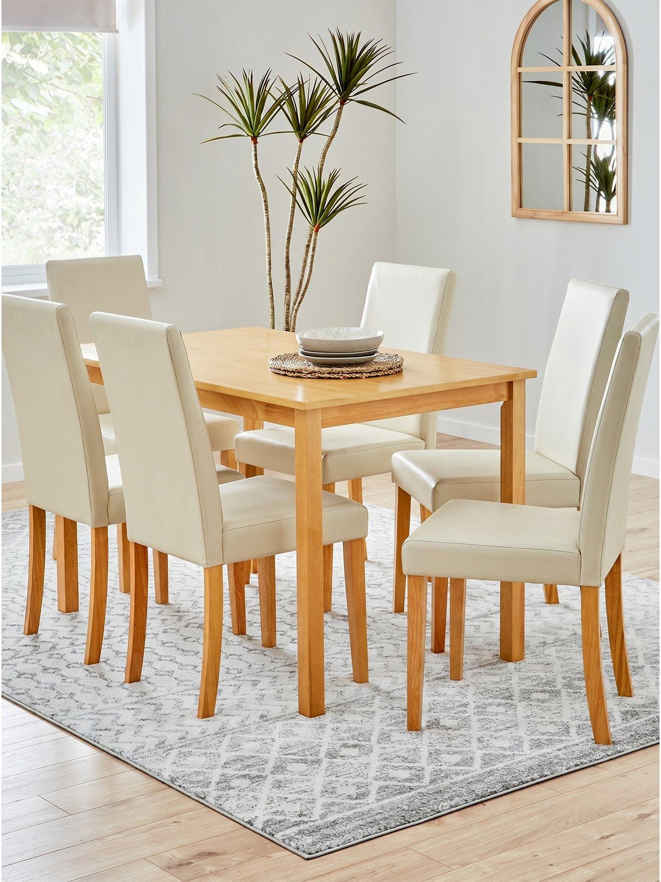 The Very Collection Primo Oak 150cm  &  6 Faux Leather Cream Chairs