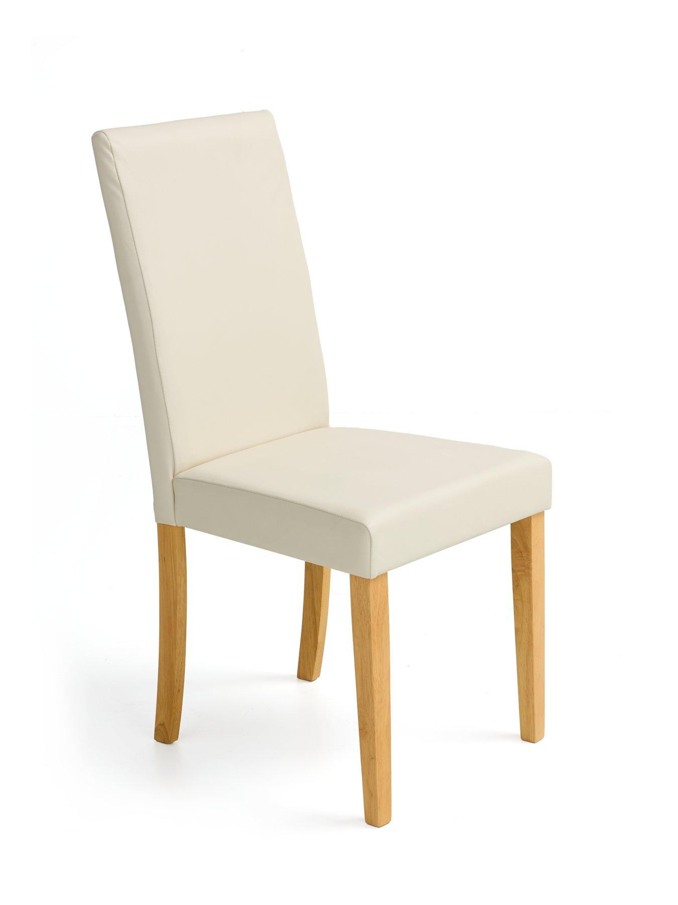 Image 4 of 5 of The Very Collection Primo Oak 150cm &amp; 6 Faux Leather Cream Chairs